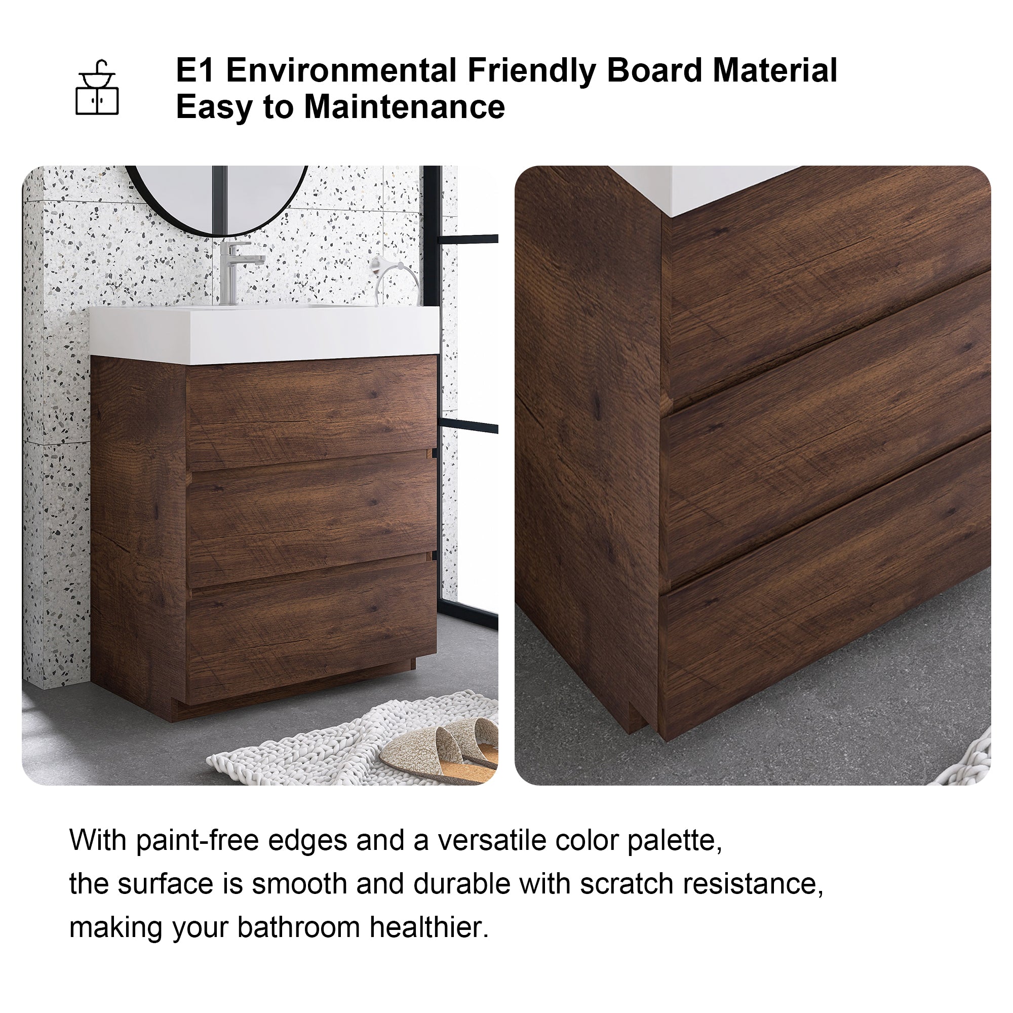 Wood Freestanding Bathroom Vanity Set with White Integrated Resin Sink