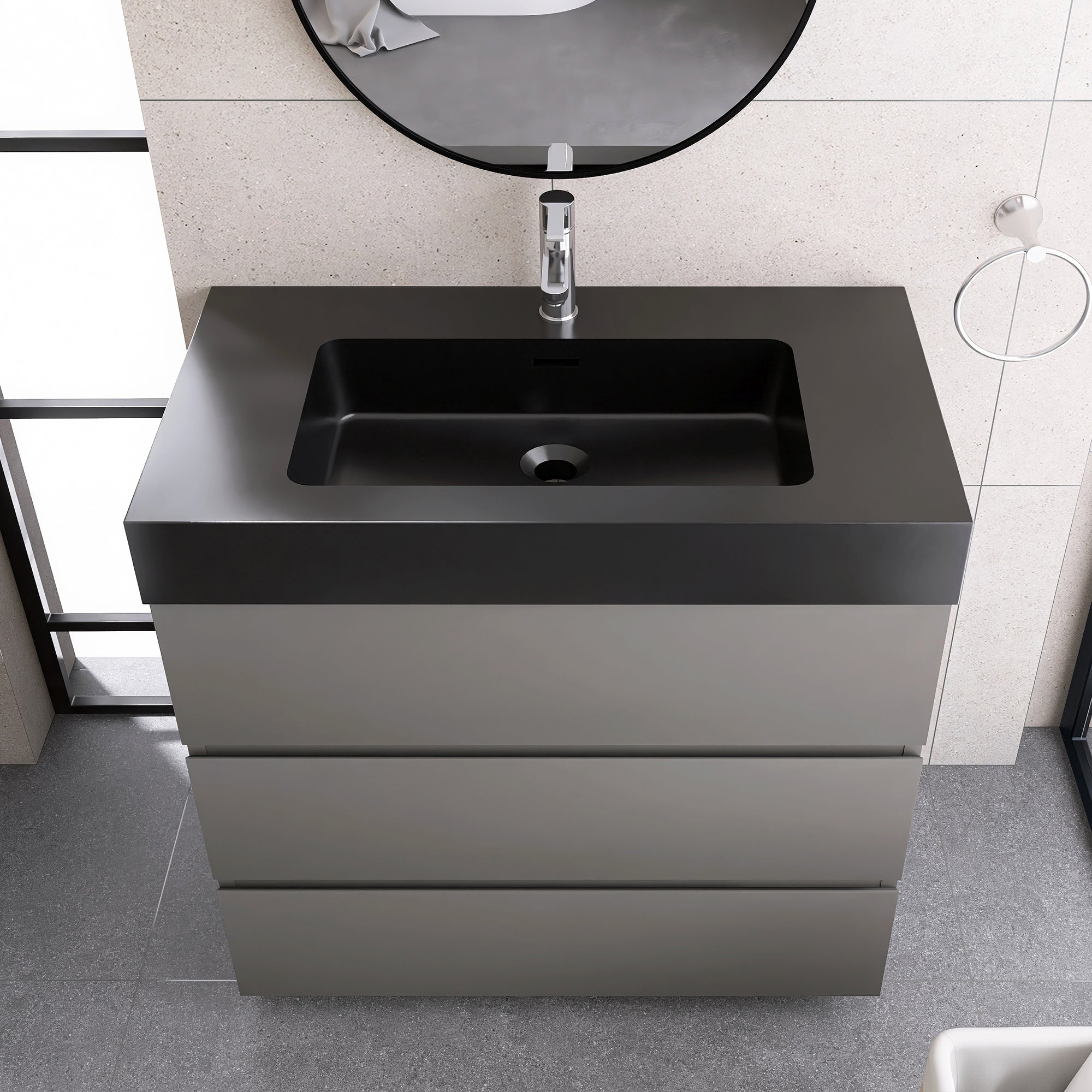 24"/30"/36" Freestanding Bathroom Vanity Set with Black Integrated Quartz Sand Sink