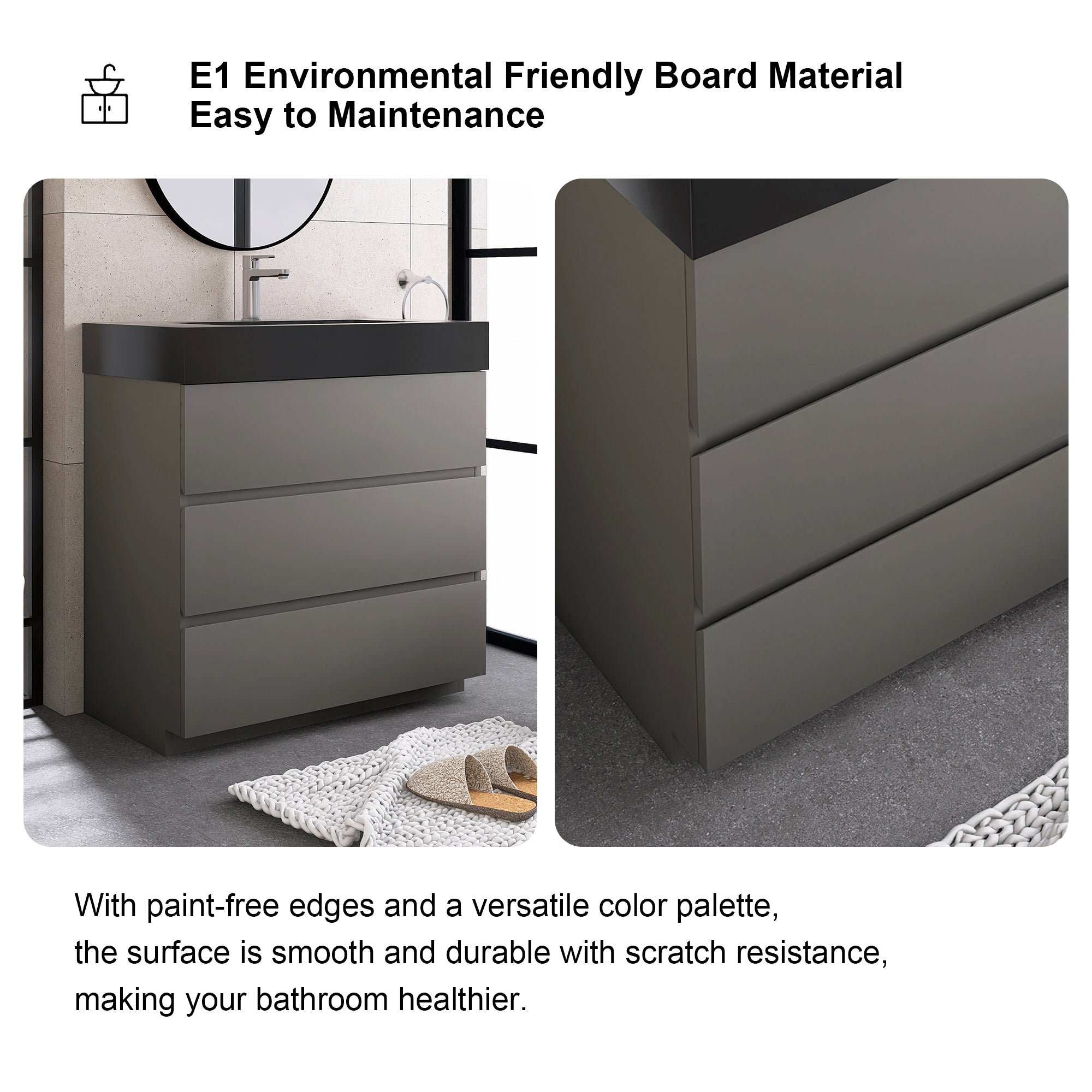 24"/30"/36" Freestanding Bathroom Vanity Set with Black Integrated Quartz Sand Sink