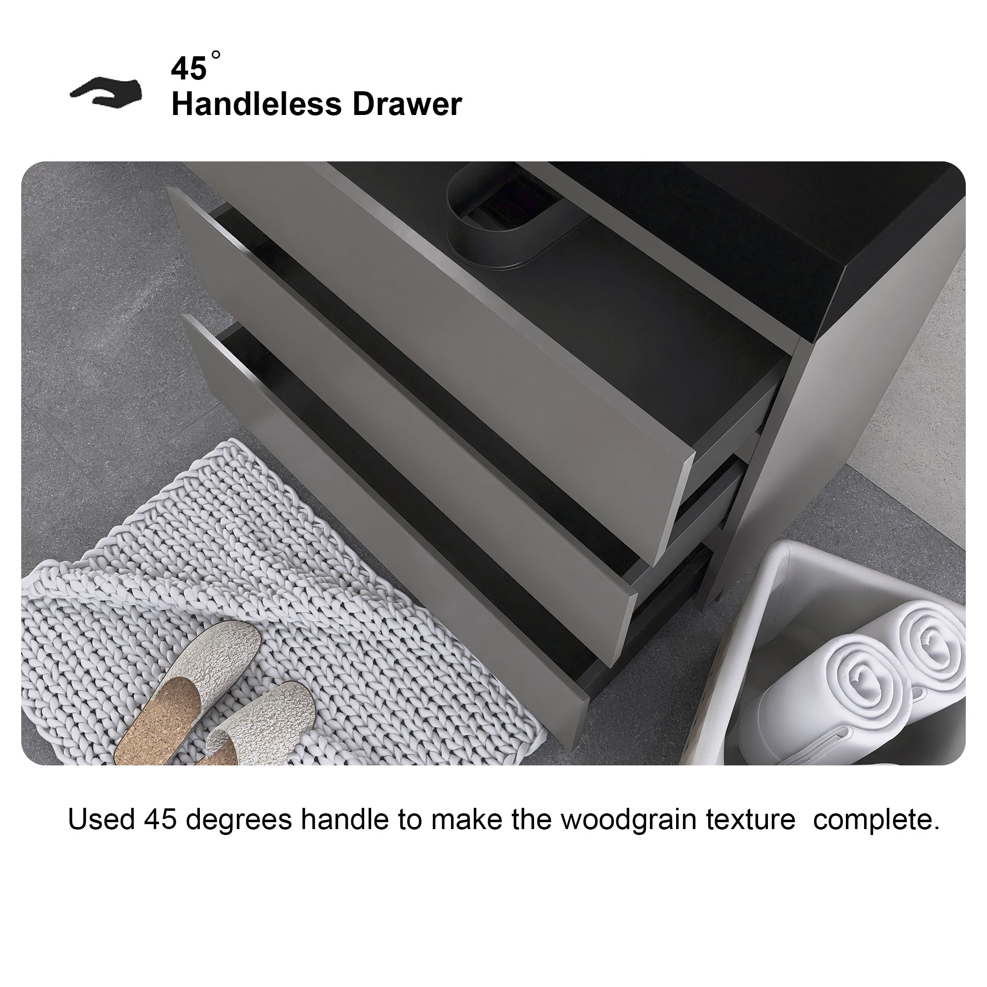 24"/30"/36" Freestanding Bathroom Vanity Set with Black Integrated Quartz Sand Sink