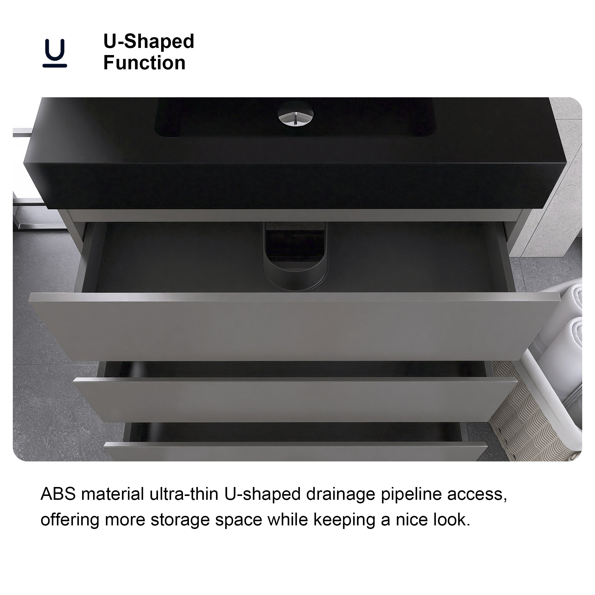 24"/30"/36" Freestanding Bathroom Vanity Set with Black Integrated Quartz Sand Sink