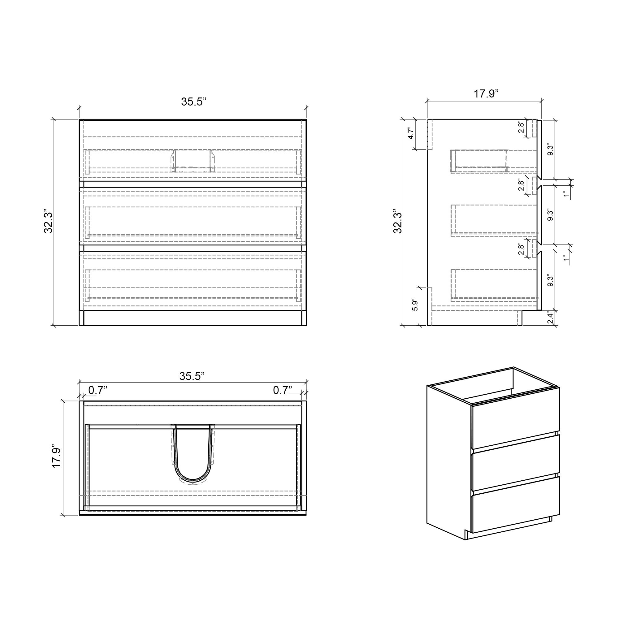 24"/30"/36" Freestanding Bathroom Vanity Set with Black Integrated Quartz Sand Sink