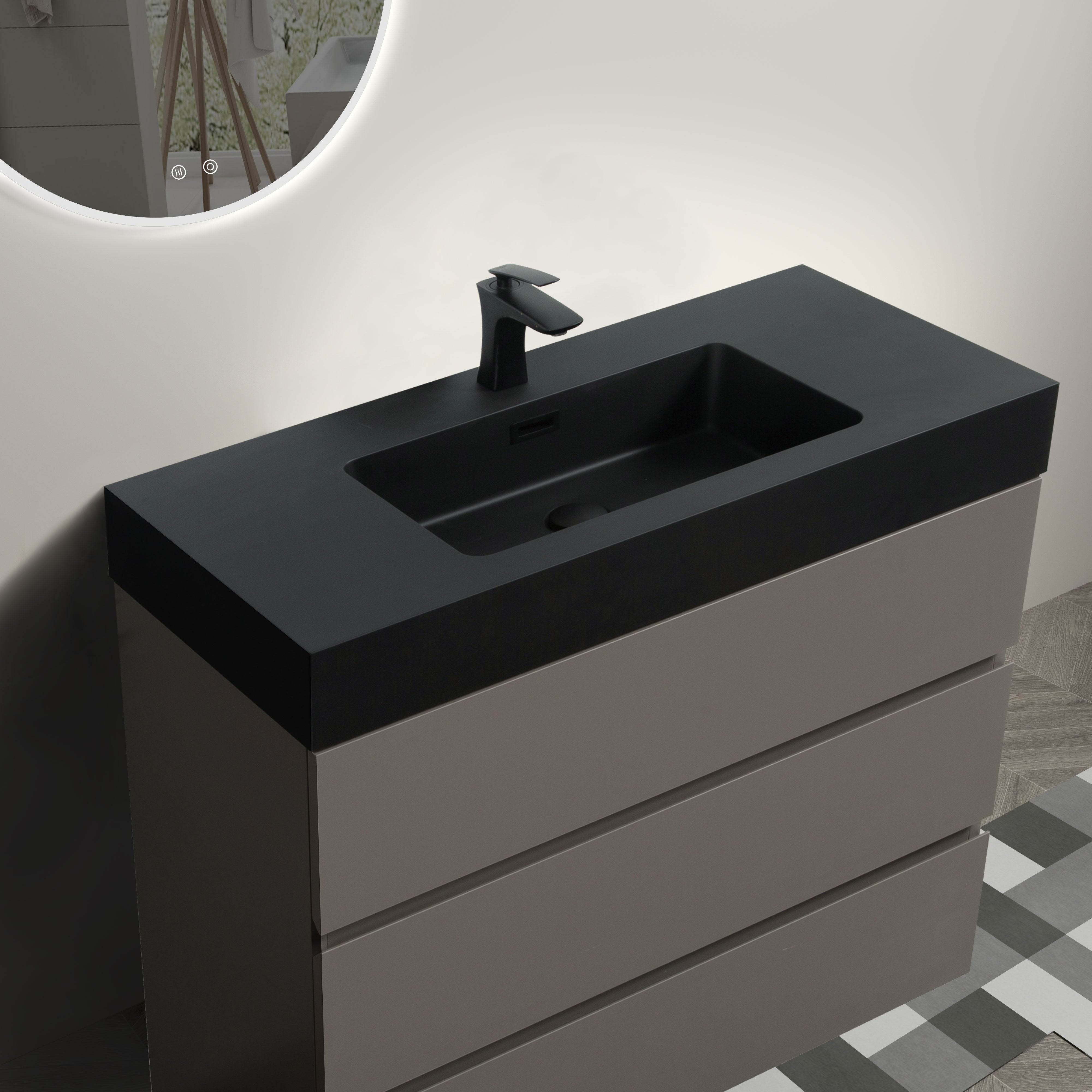 24"/30"/36" Freestanding Bathroom Vanity Set with Black Integrated Quartz Sand Sink