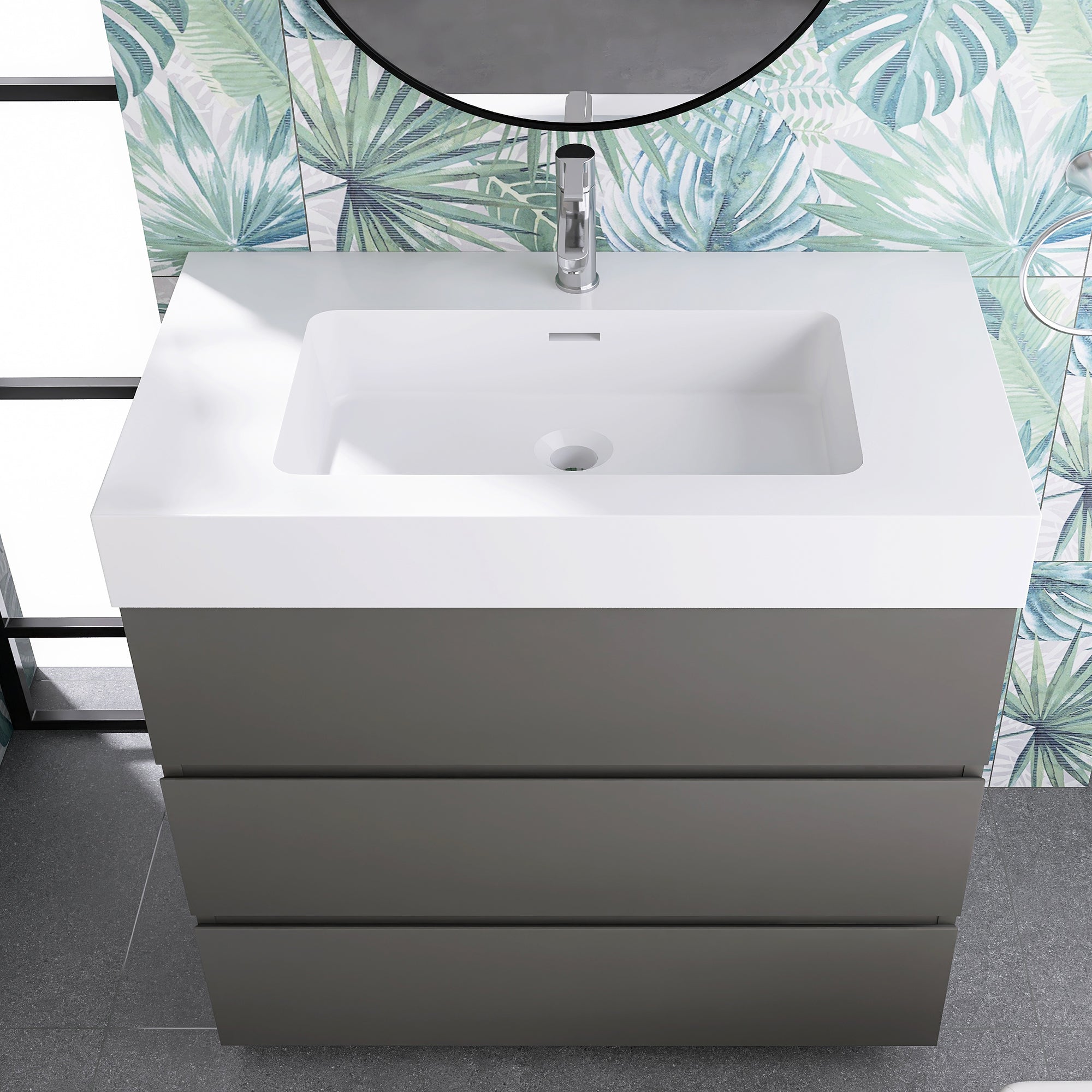 Wood Freestanding Bathroom Vanity Set with White Integrated Resin Sink