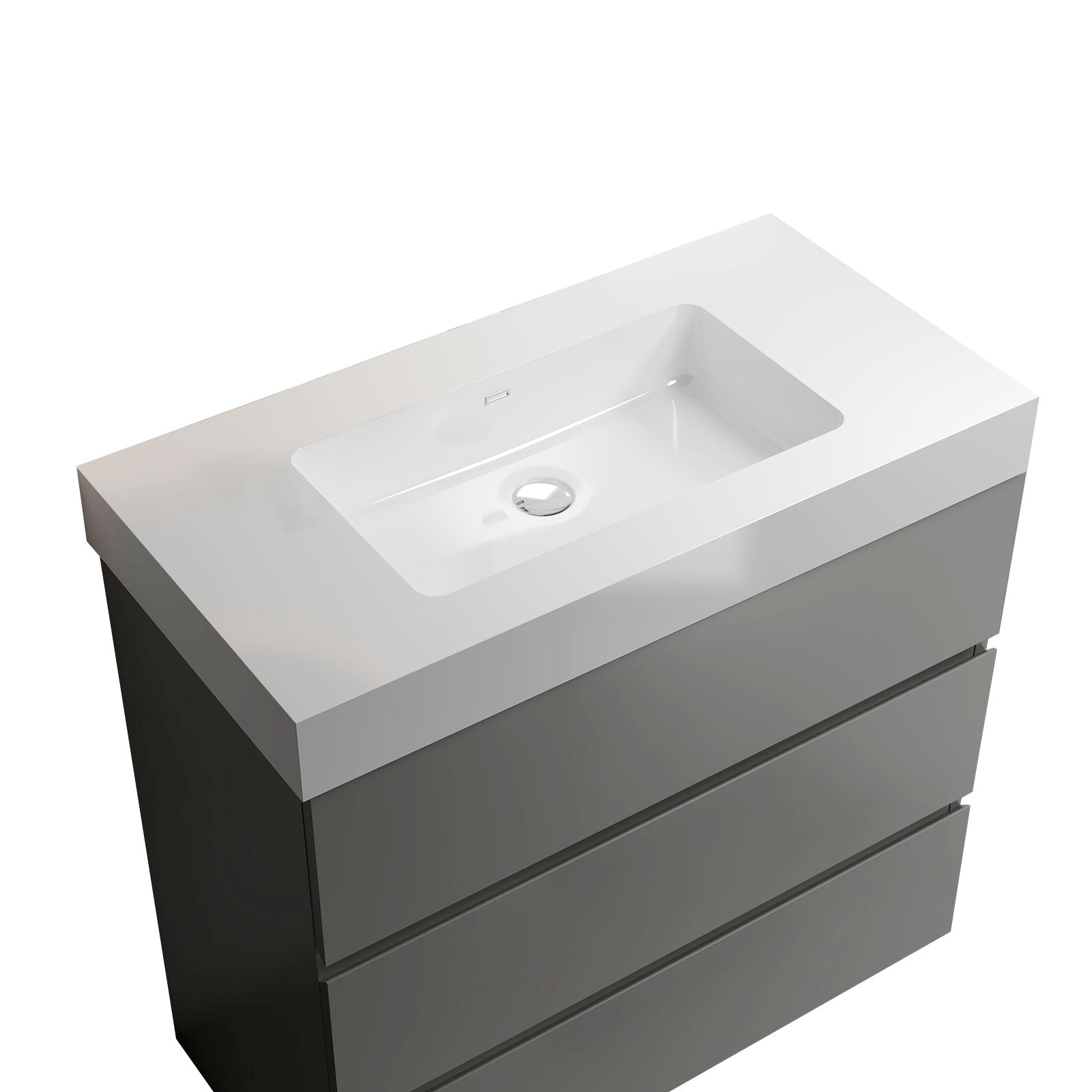 Wood Freestanding Bathroom Vanity Set with White Integrated Resin Sink