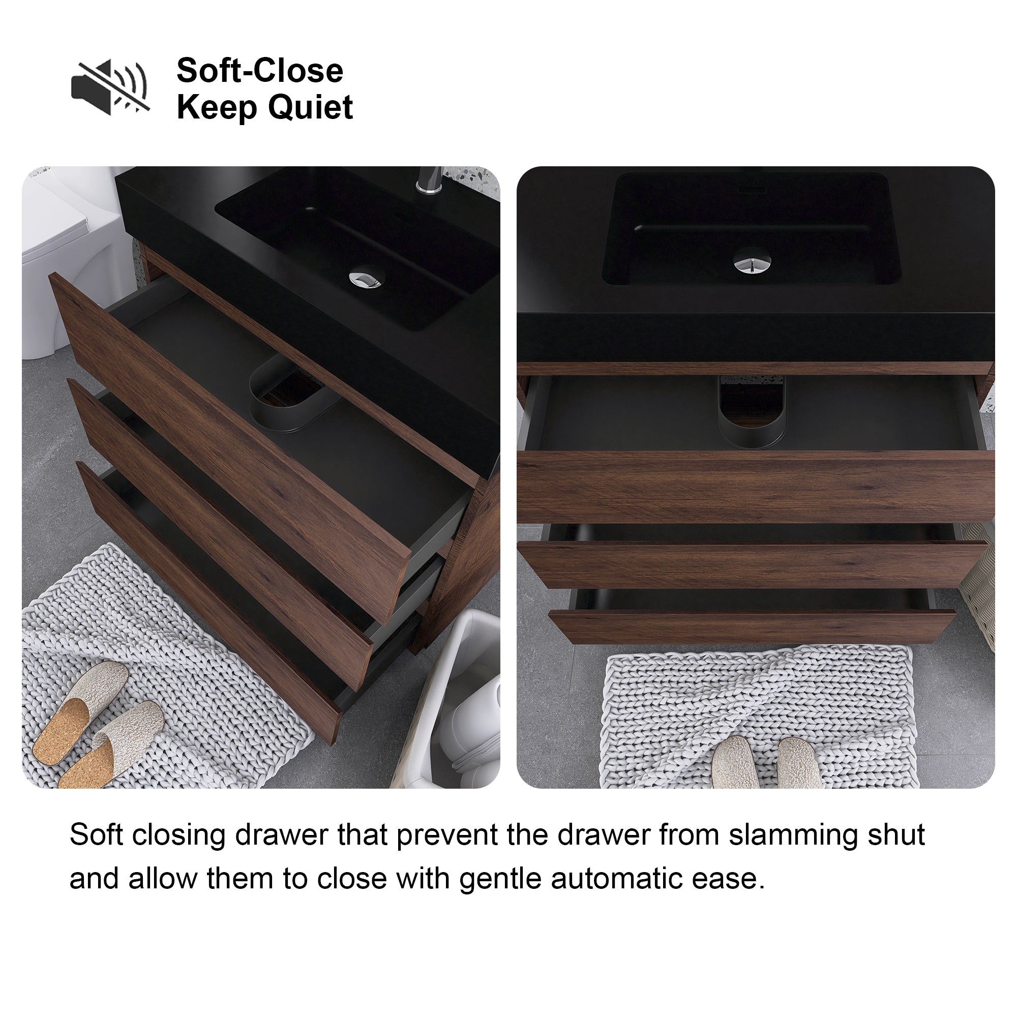 24"/30"/36" Freestanding Bathroom Vanity Set with Black Integrated Quartz Sand Sink