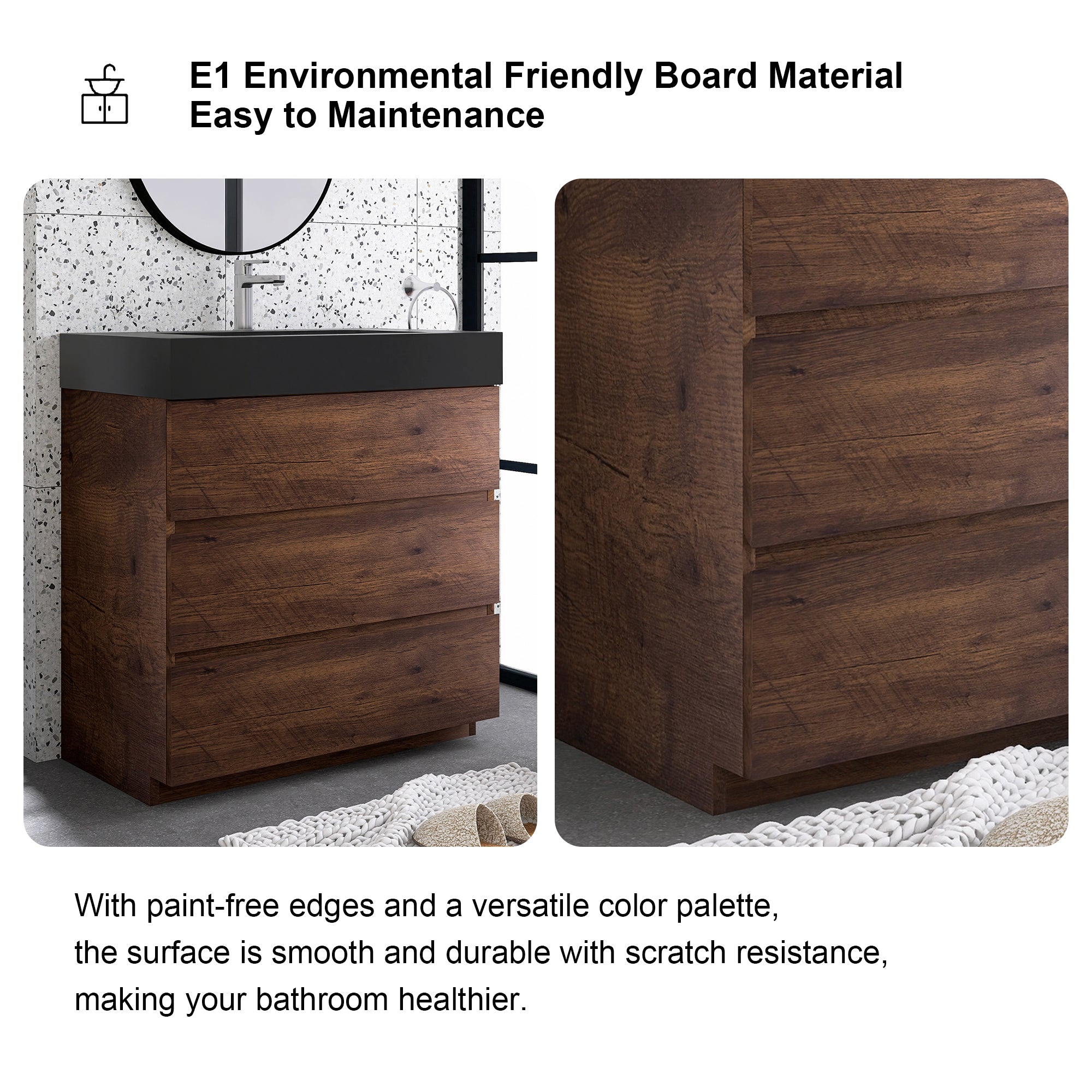 24"/30"/36" Freestanding Bathroom Vanity Set with Black Integrated Quartz Sand Sink