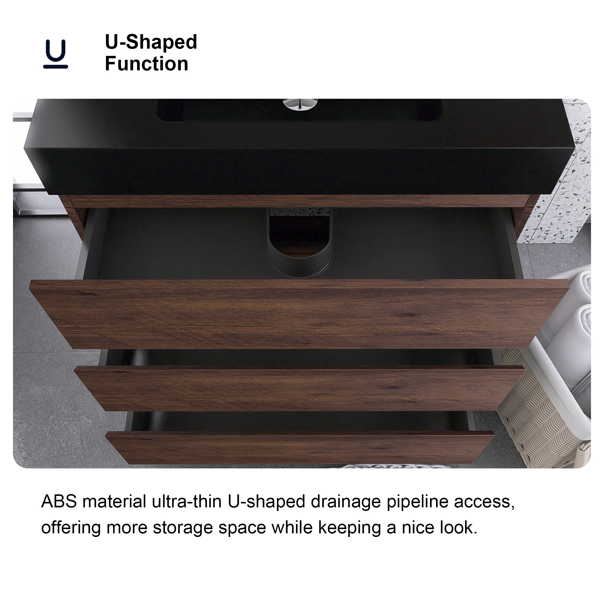 24"/30"/36" Freestanding Bathroom Vanity Set with Black Integrated Quartz Sand Sink