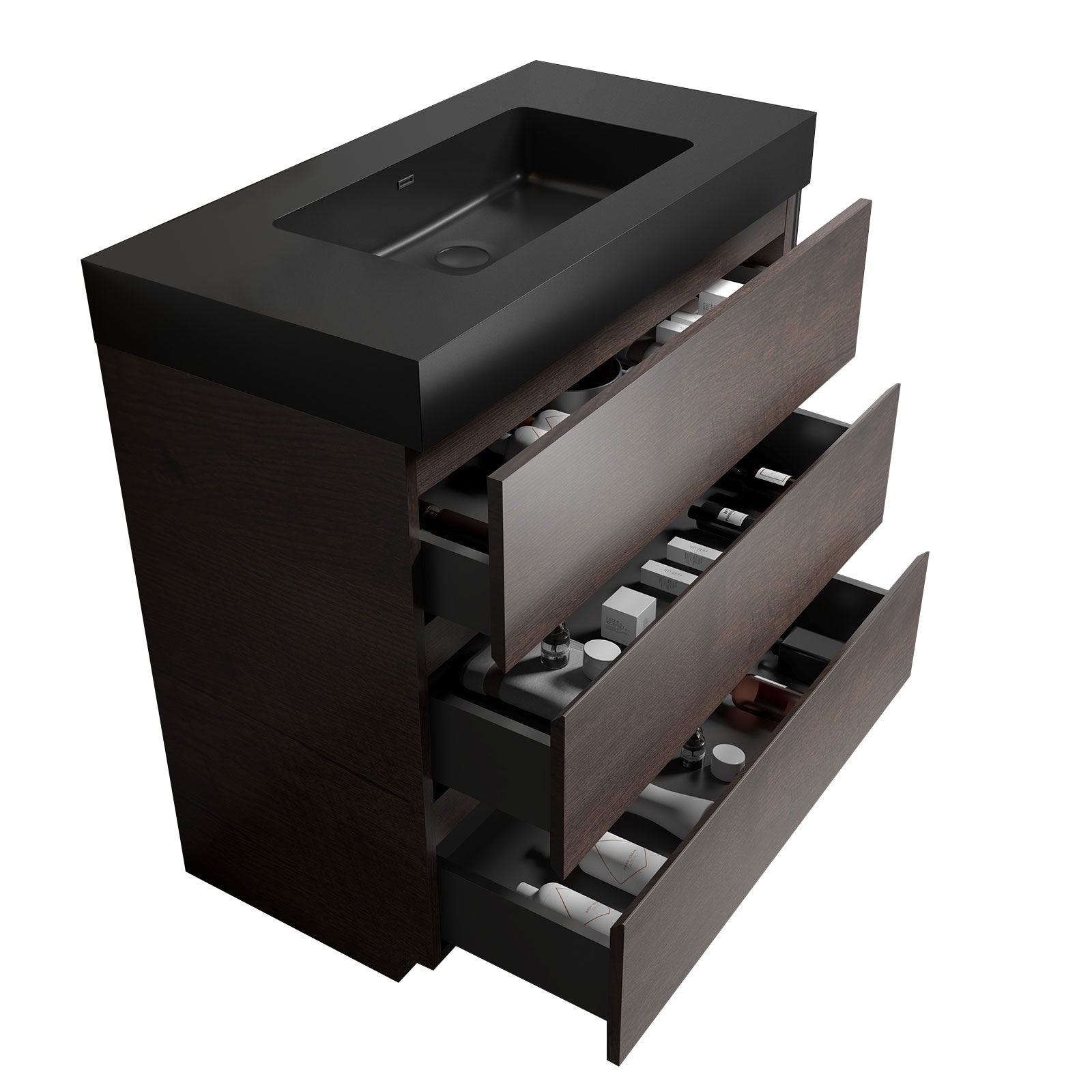 24"/30"/36" Freestanding Bathroom Vanity Set with Black Integrated Quartz Sand Sink