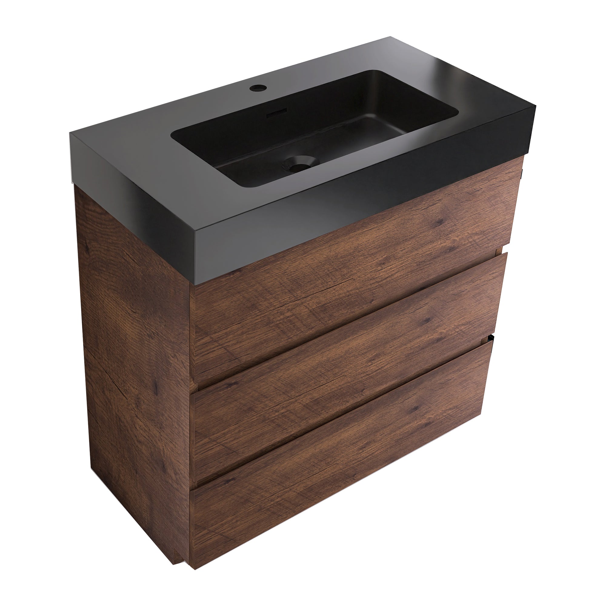 24"/30"/36" Freestanding Bathroom Vanity Set with Black Integrated Quartz Sand Sink