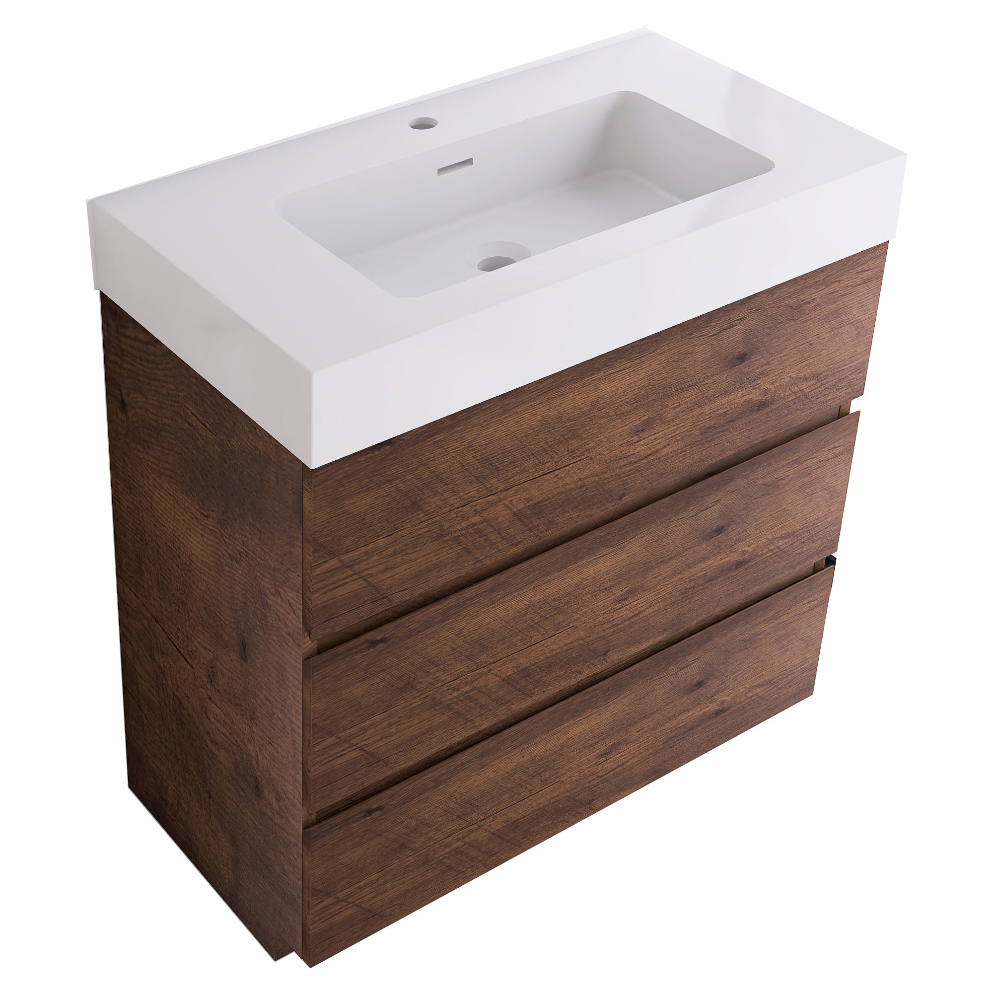 Wood Freestanding Bathroom Vanity Set with White Integrated Resin Sink