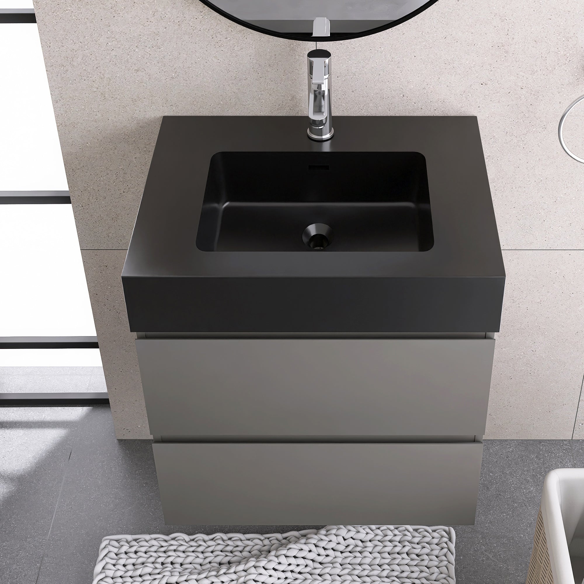 24"/30"/36" Wood Wall-Mounted Bathroom Vanity Set with Black Integrated Quartz Sand Sink