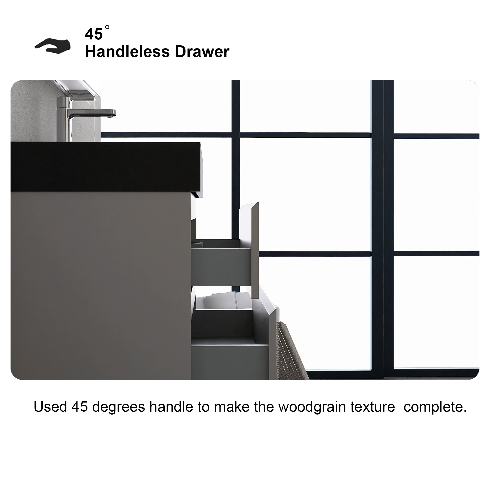 24"/30"/36" Wood Wall-Mounted Bathroom Vanity Set with Black Integrated Quartz Sand Sink
