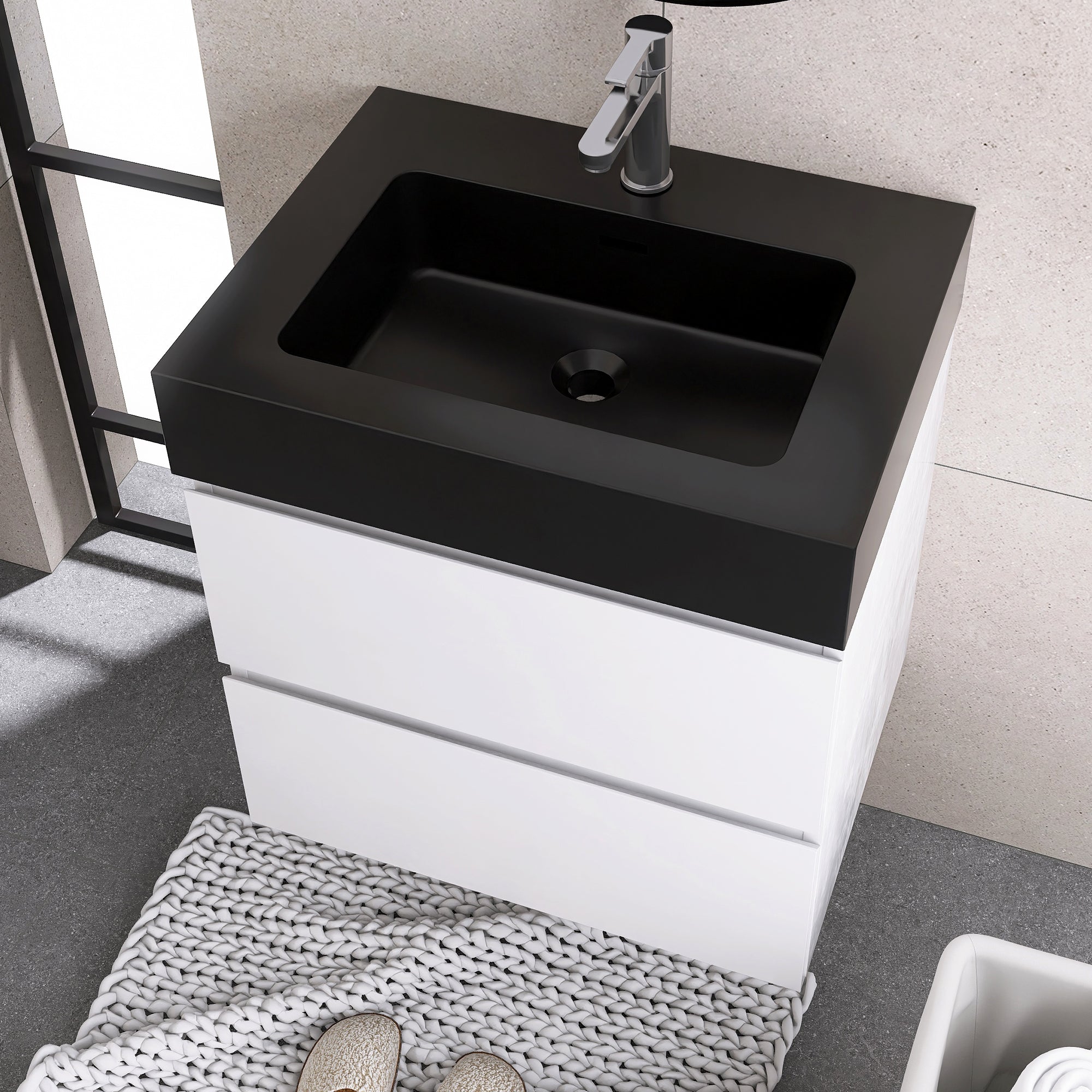24"/30"/36" Wood Wall-Mounted Bathroom Vanity Set with Black Integrated Quartz Sand Sink