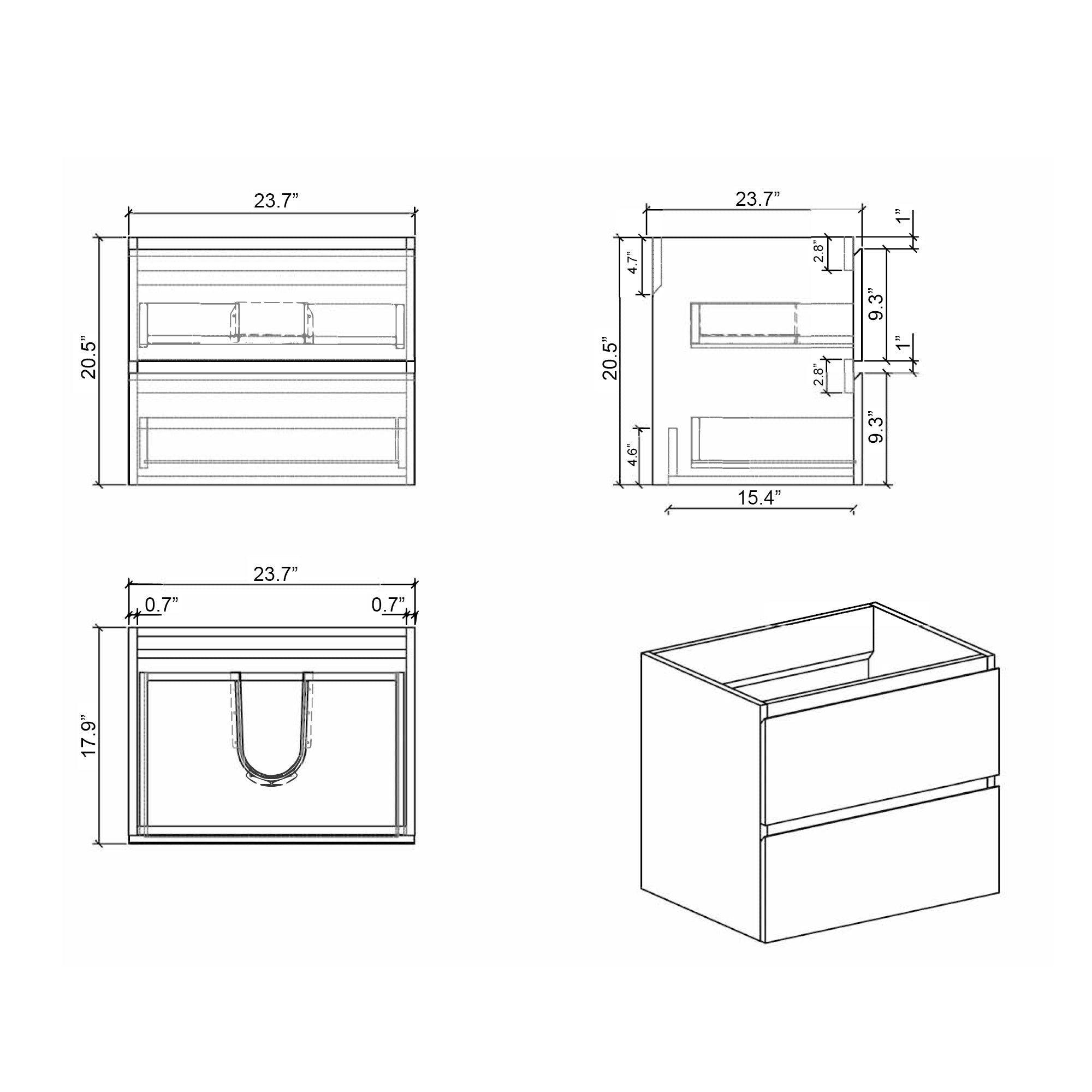 24"/30"/36" Wood Wall-Mounted Bathroom Vanity Set with Black Integrated Quartz Sand Sink