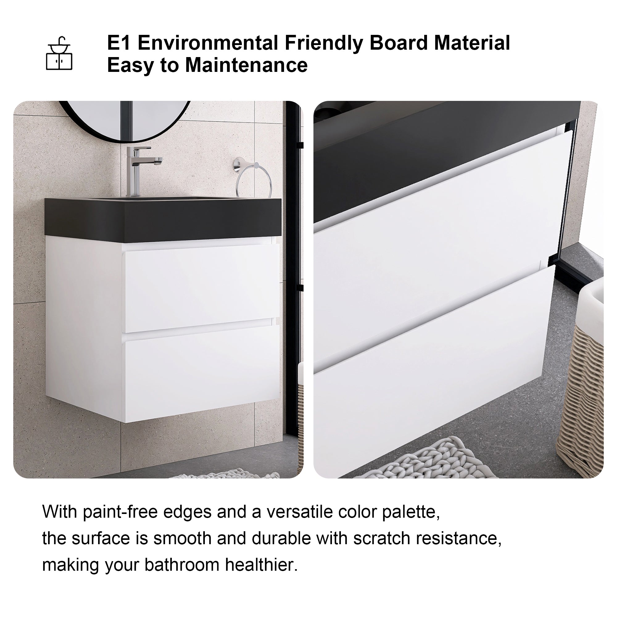 24"/30"/36" Wood Wall-Mounted Bathroom Vanity Set with Black Integrated Quartz Sand Sink