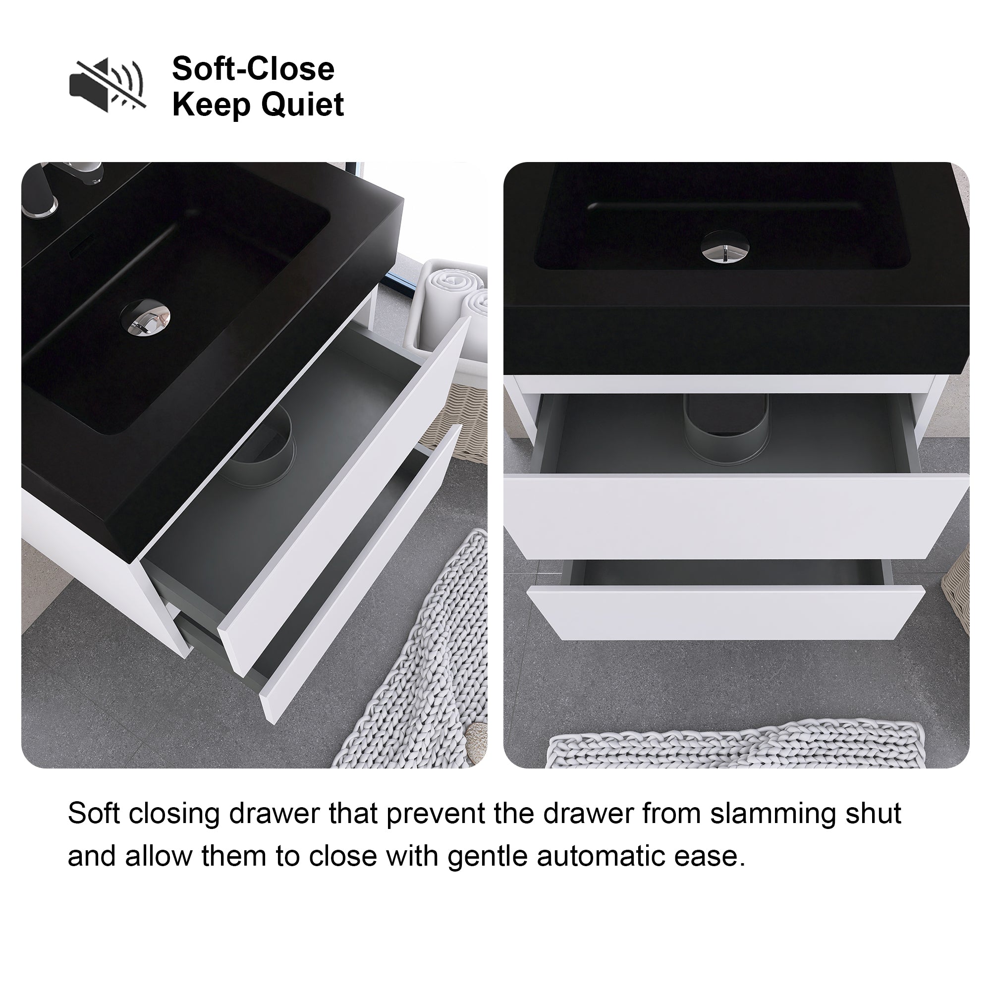 24"/30"/36" Wood Wall-Mounted Bathroom Vanity Set with Black Integrated Quartz Sand Sink