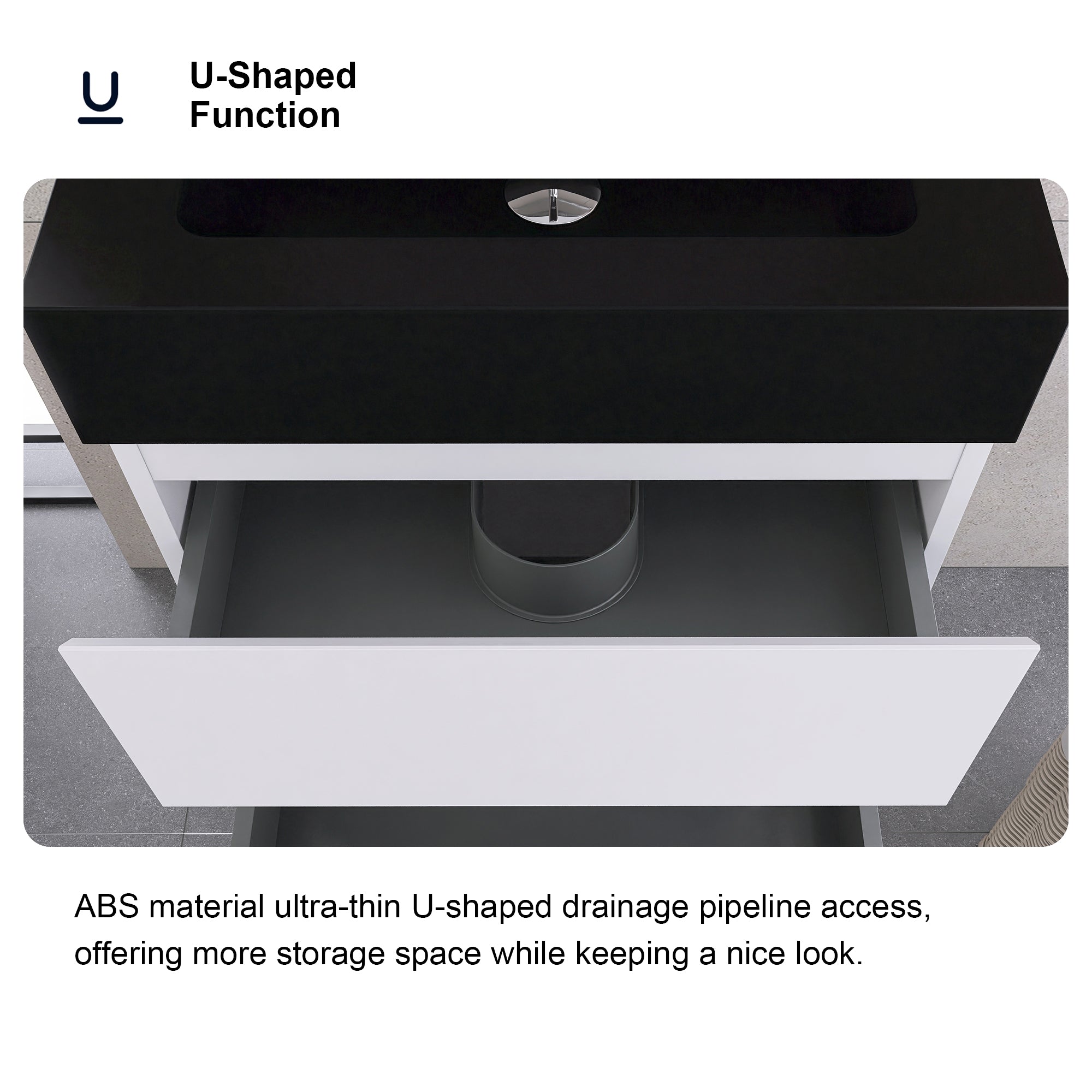 24"/30"/36" Wood Wall-Mounted Bathroom Vanity Set with Black Integrated Quartz Sand Sink