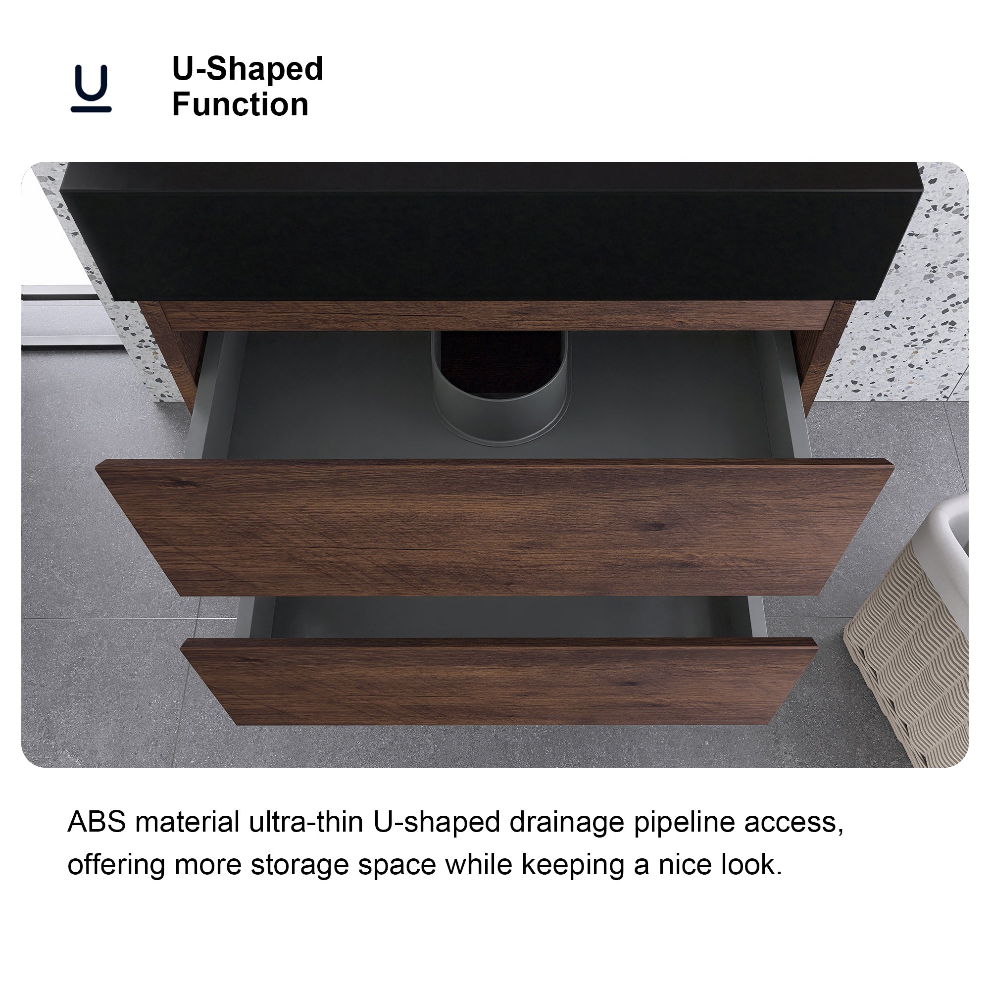 24"/30"/36" Wood Wall-Mounted Bathroom Vanity Set with Black Integrated Quartz Sand Sink