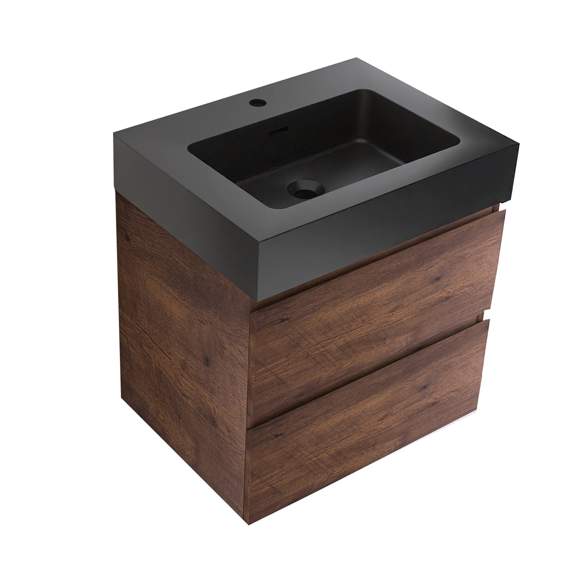 24"/30"/36" Wood Wall-Mounted Bathroom Vanity Set with Black Integrated Quartz Sand Sink