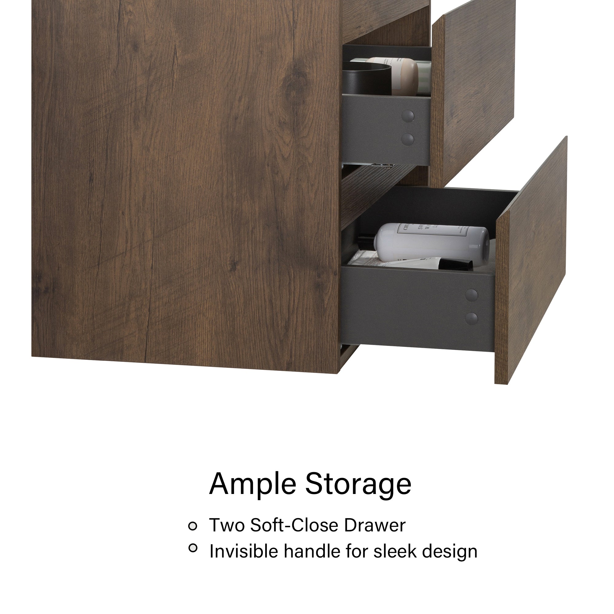 24"/30"/36" Wood Wall-Mounted Bathroom Vanity Set with Black Integrated Quartz Sand Sink