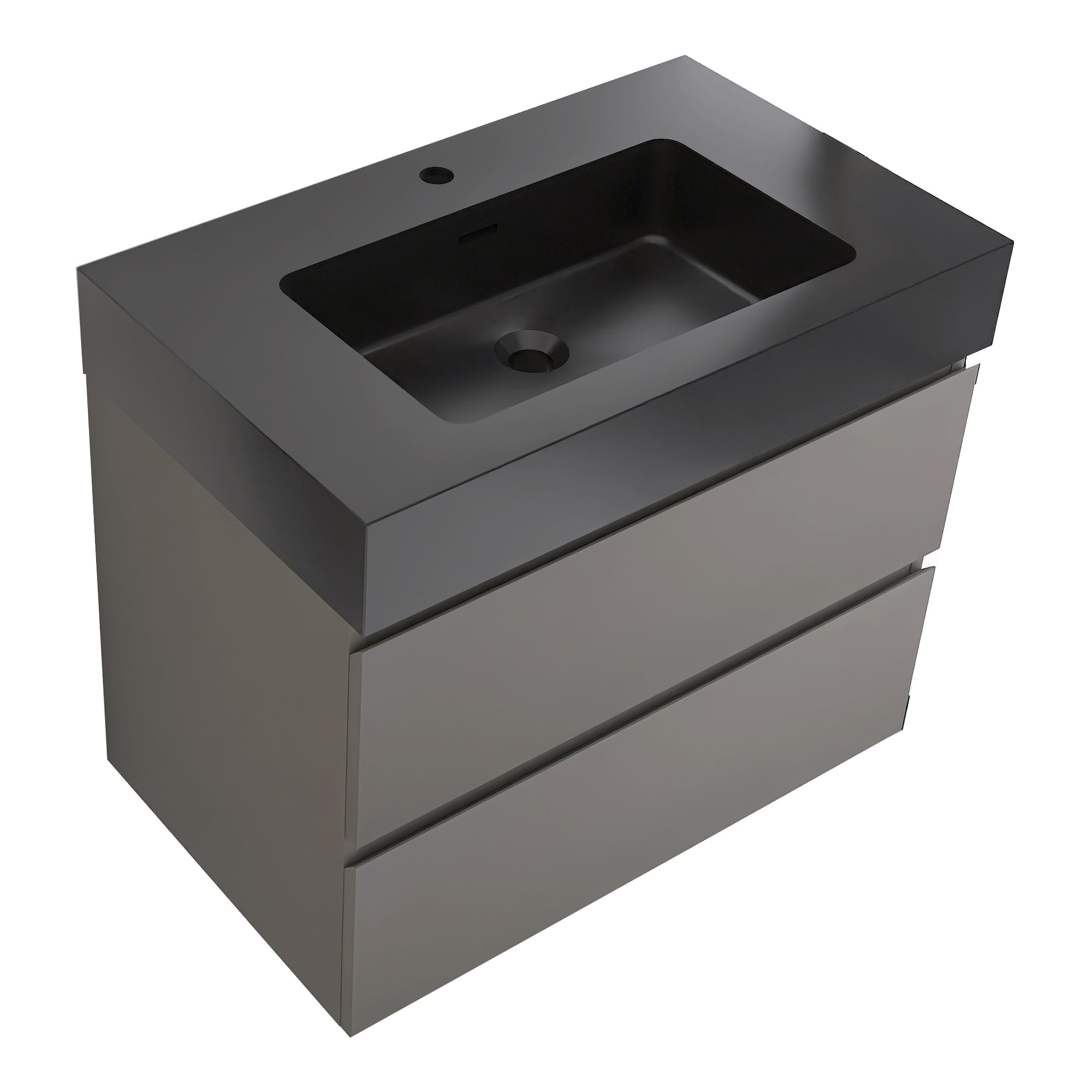 24"/30"/36" Wood Wall-Mounted Bathroom Vanity Set with Black Integrated Quartz Sand Sink