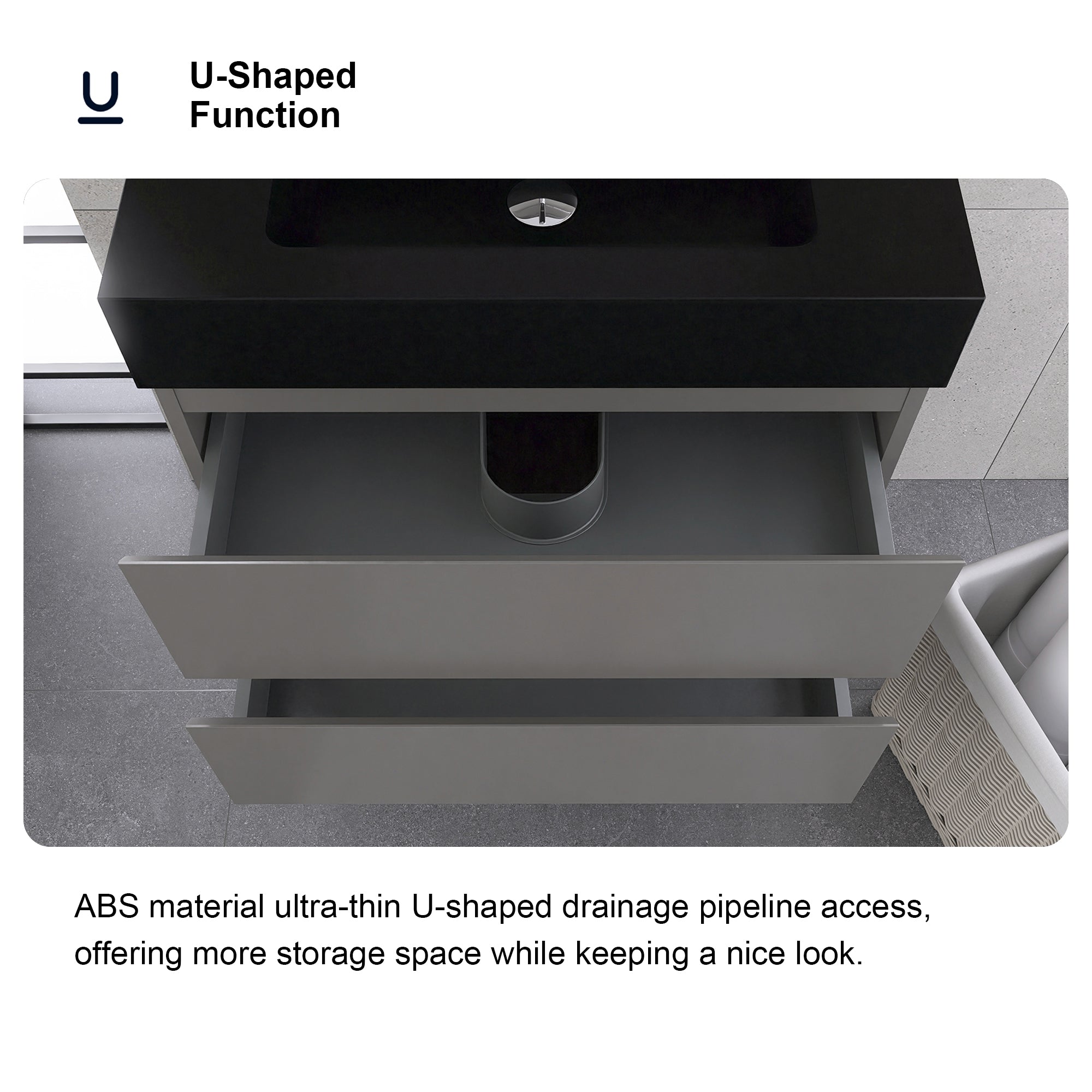 24"/30"/36" Wood Wall-Mounted Bathroom Vanity Set with Black Integrated Quartz Sand Sink
