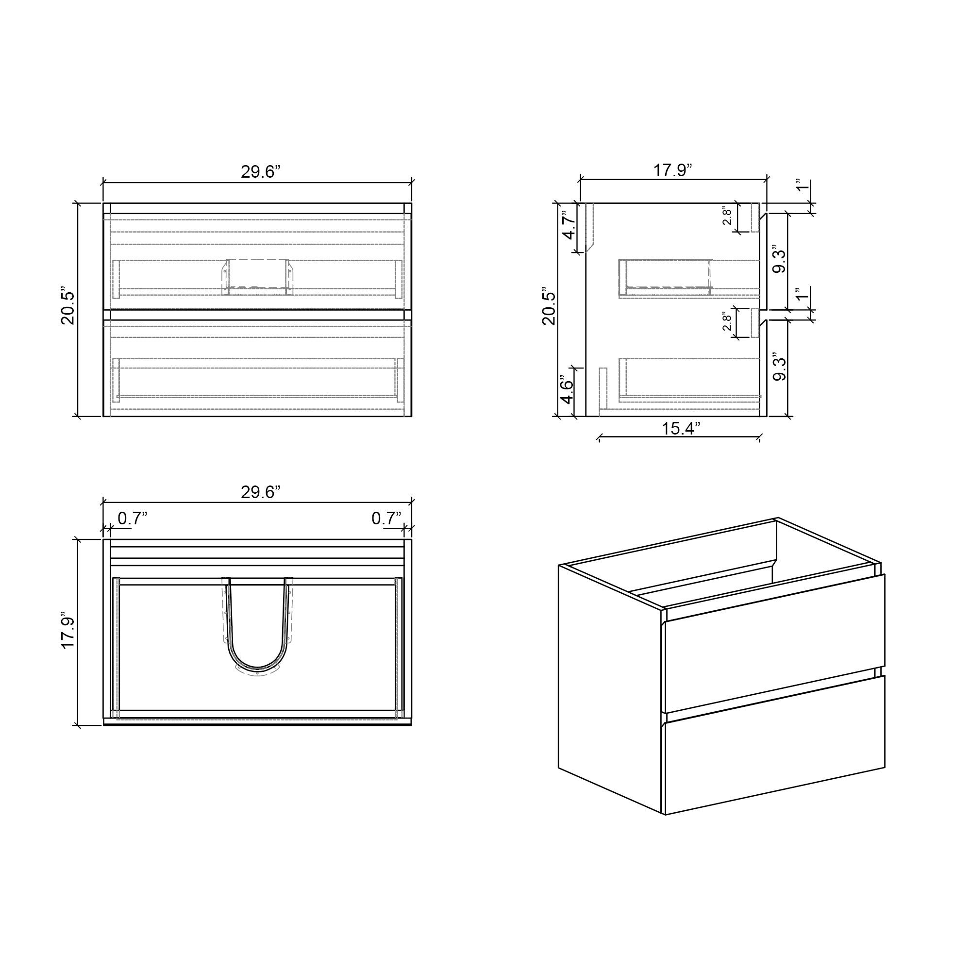 24"/30"/36" Wood Wall-Mounted Bathroom Vanity Set with Black Integrated Quartz Sand Sink