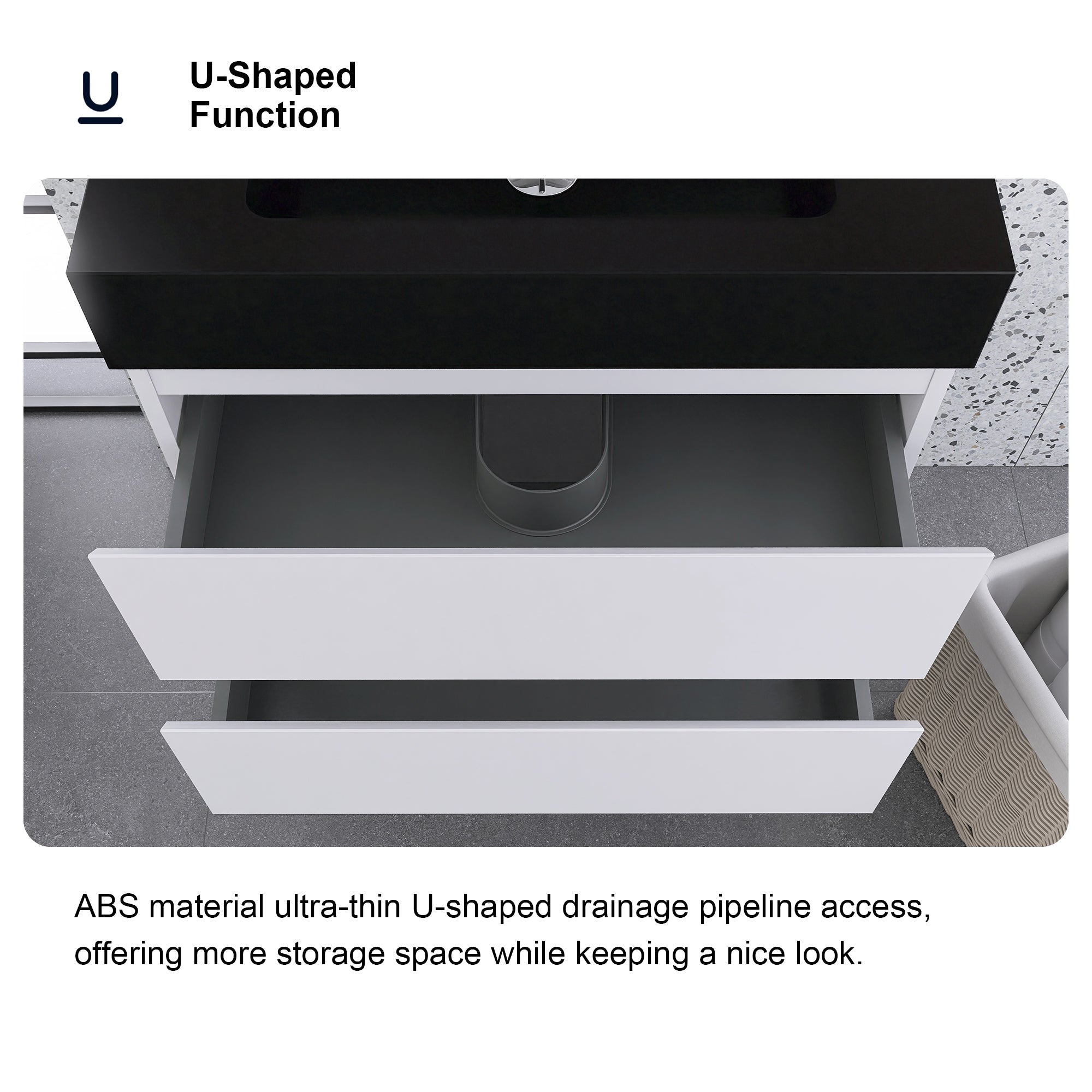 24"/30"/36" Wood Wall-Mounted Bathroom Vanity Set with Black Integrated Quartz Sand Sink
