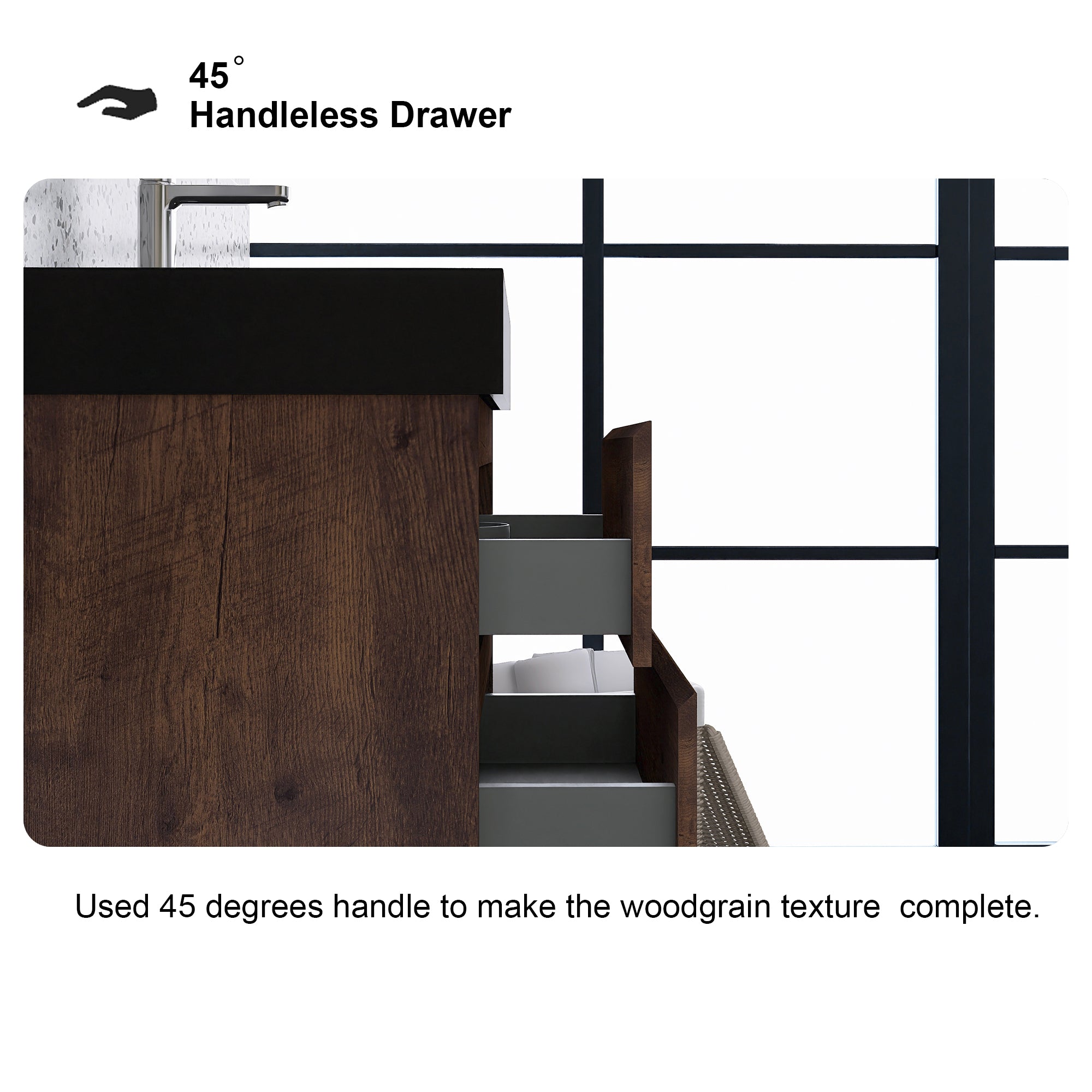 24"/30"/36" Wood Wall-Mounted Bathroom Vanity Set with Black Integrated Quartz Sand Sink