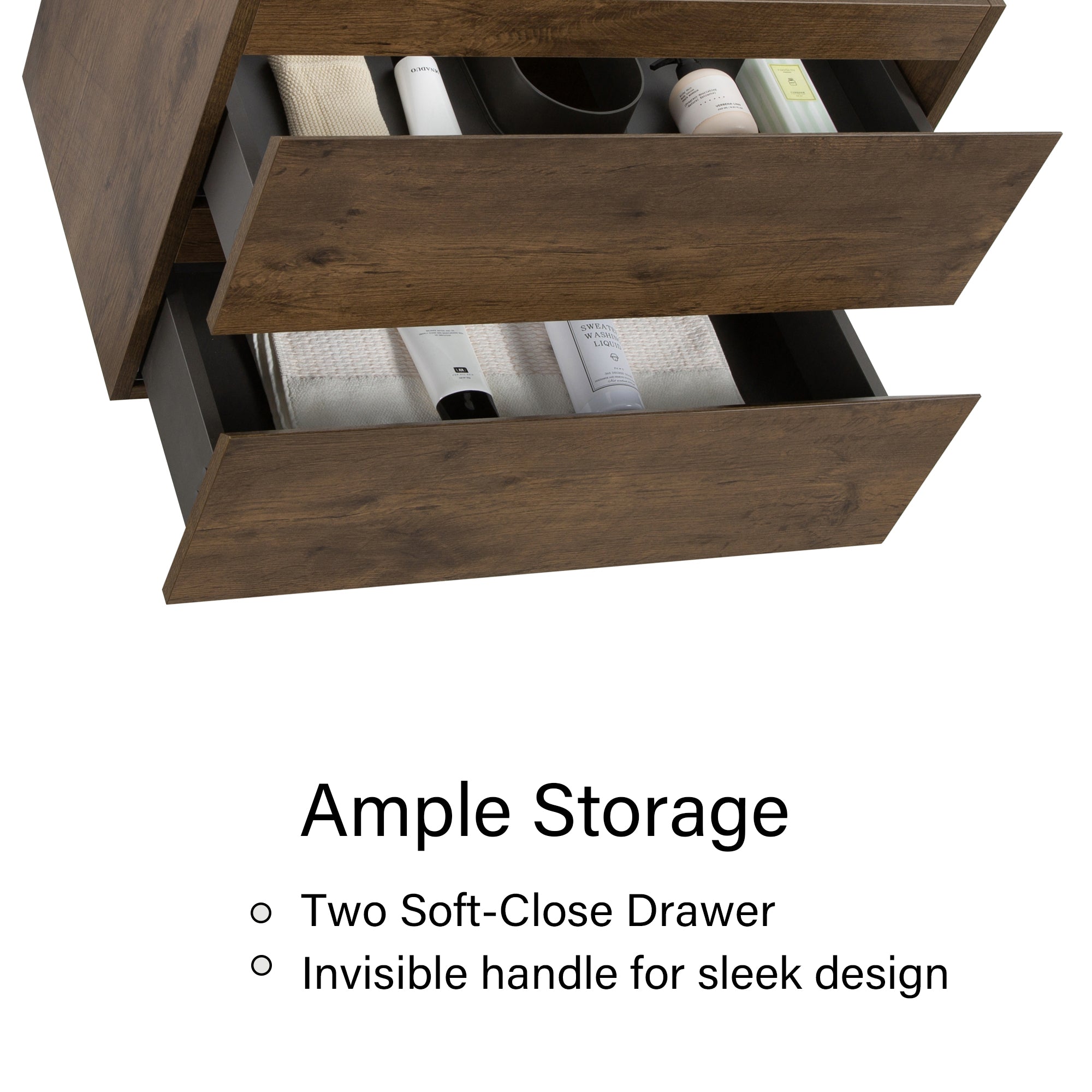 24"/30"/36" Wood Wall-Mounted Bathroom Vanity Set with Black Integrated Quartz Sand Sink