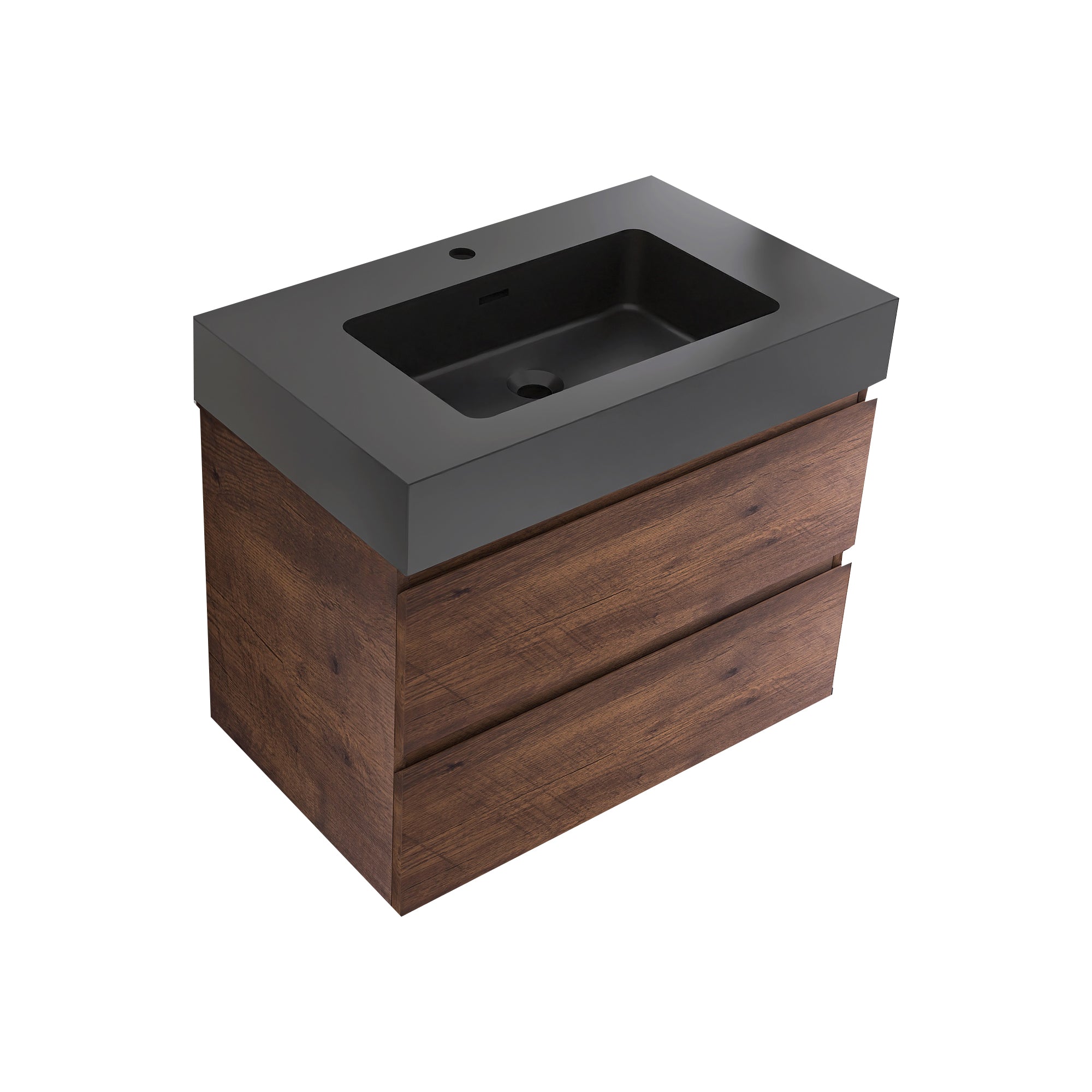 24"/30"/36" Wood Wall-Mounted Bathroom Vanity Set with Black Integrated Quartz Sand Sink