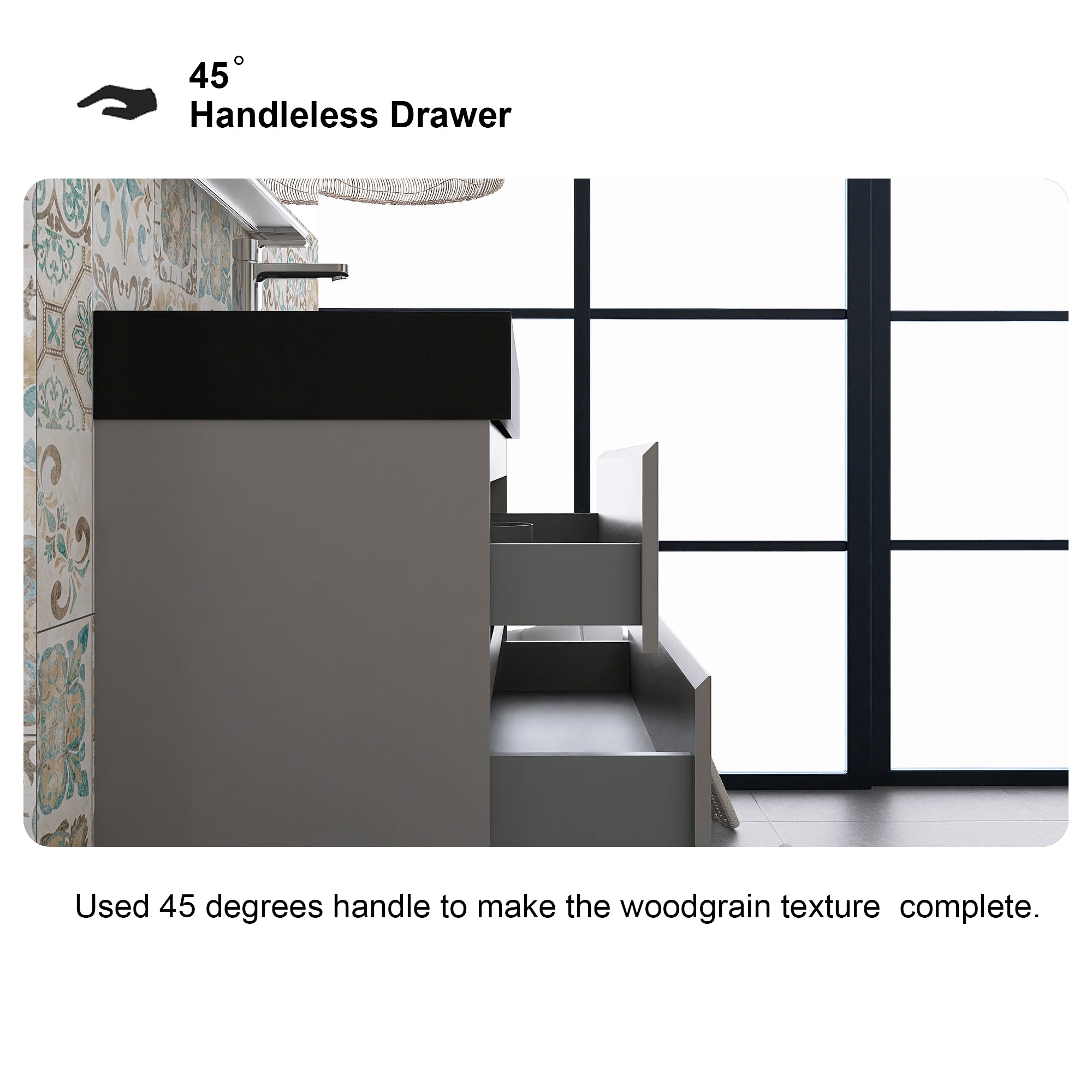 24"/30"/36" Wood Wall-Mounted Bathroom Vanity Set with Black Integrated Quartz Sand Sink
