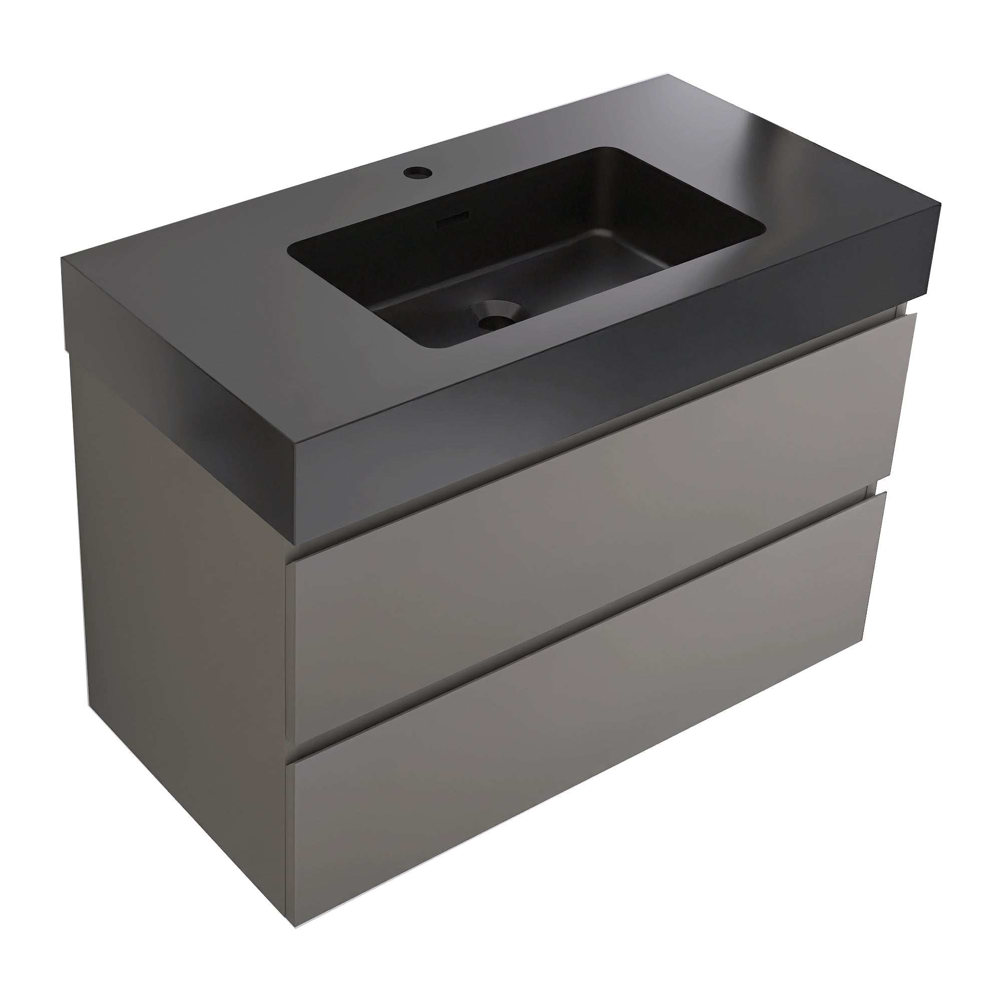 24"/30"/36" Wood Wall-Mounted Bathroom Vanity Set with Black Integrated Quartz Sand Sink