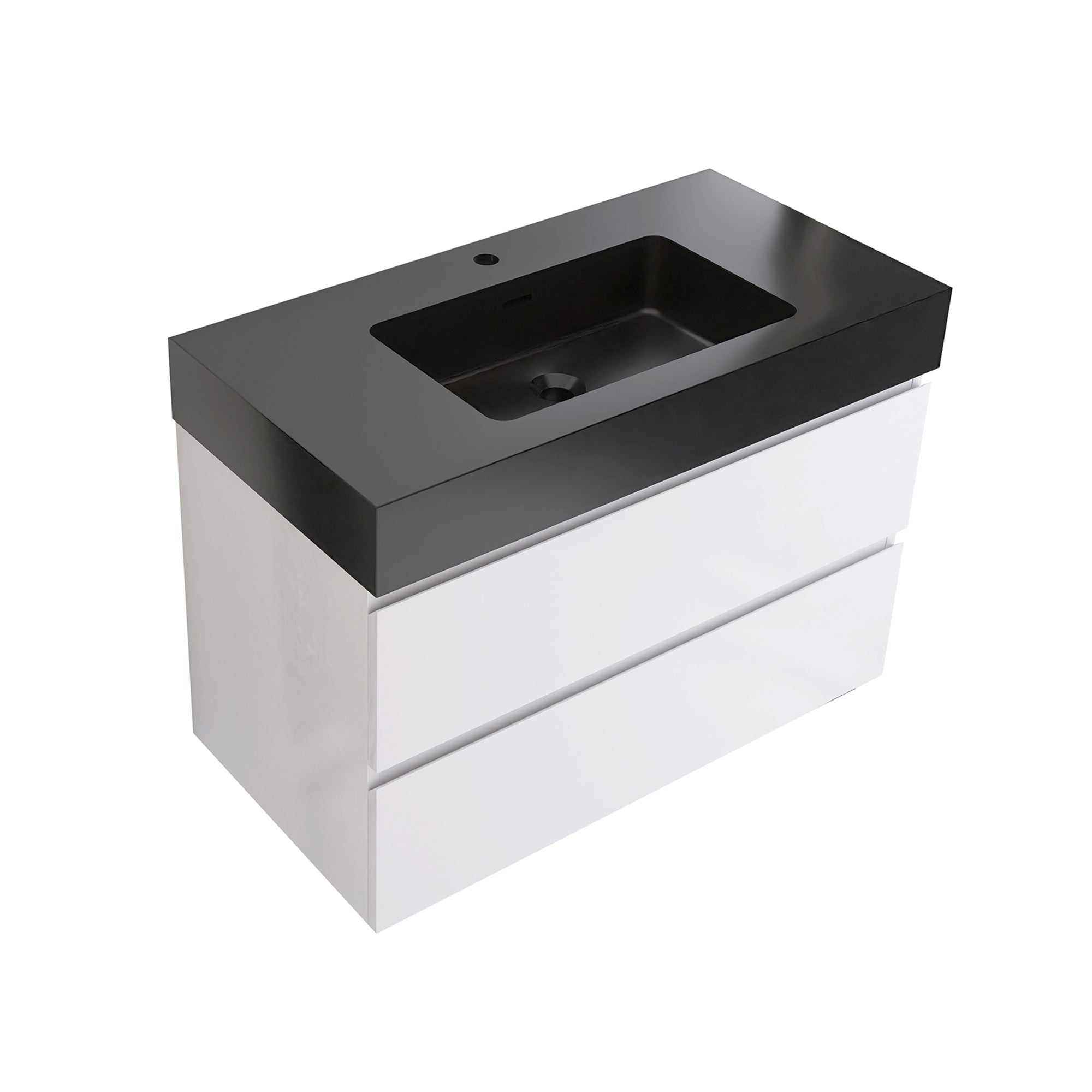 24"/30"/36" Wood Wall-Mounted Bathroom Vanity Set with Black Integrated Quartz Sand Sink