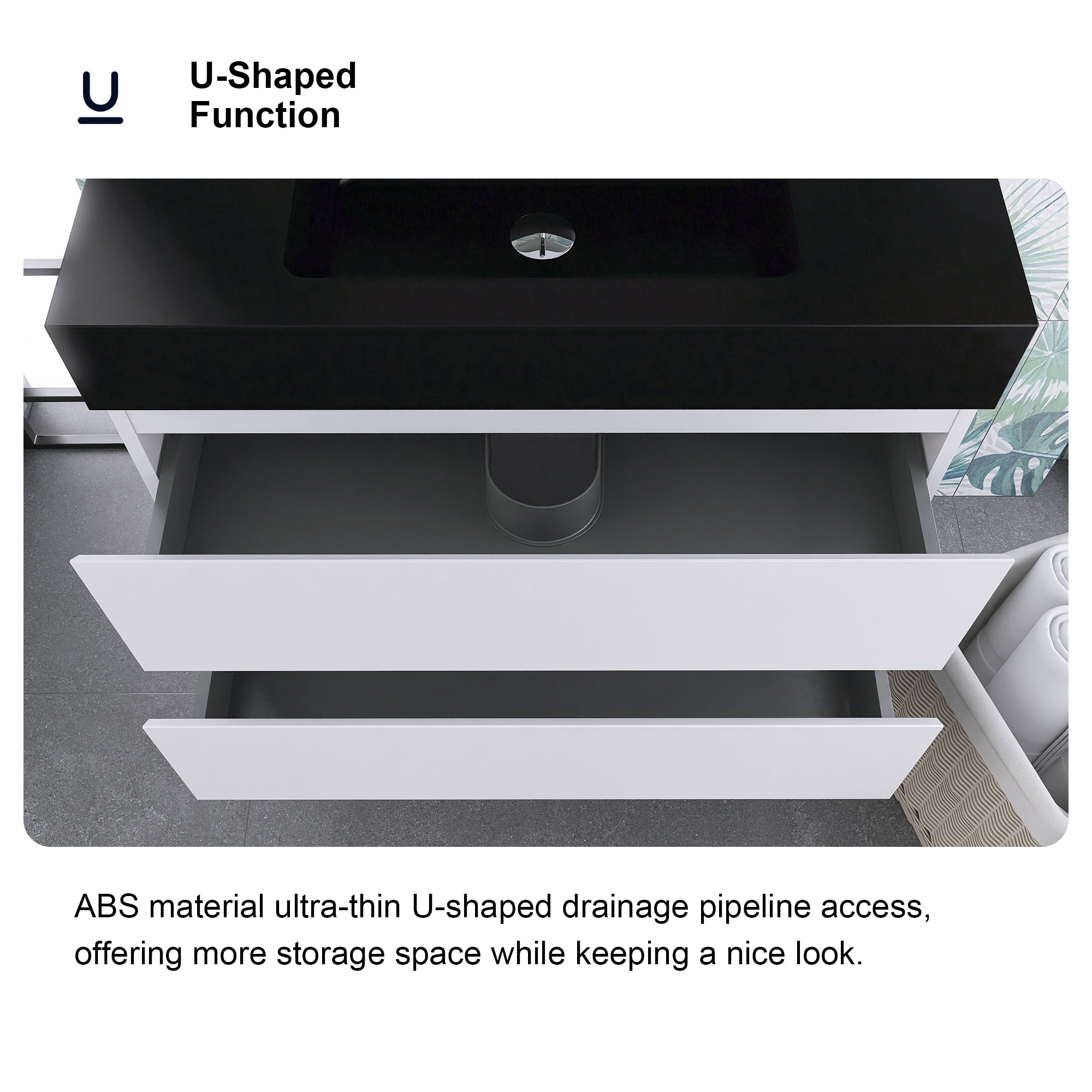 24"/30"/36" Wood Wall-Mounted Bathroom Vanity Set with Black Integrated Quartz Sand Sink
