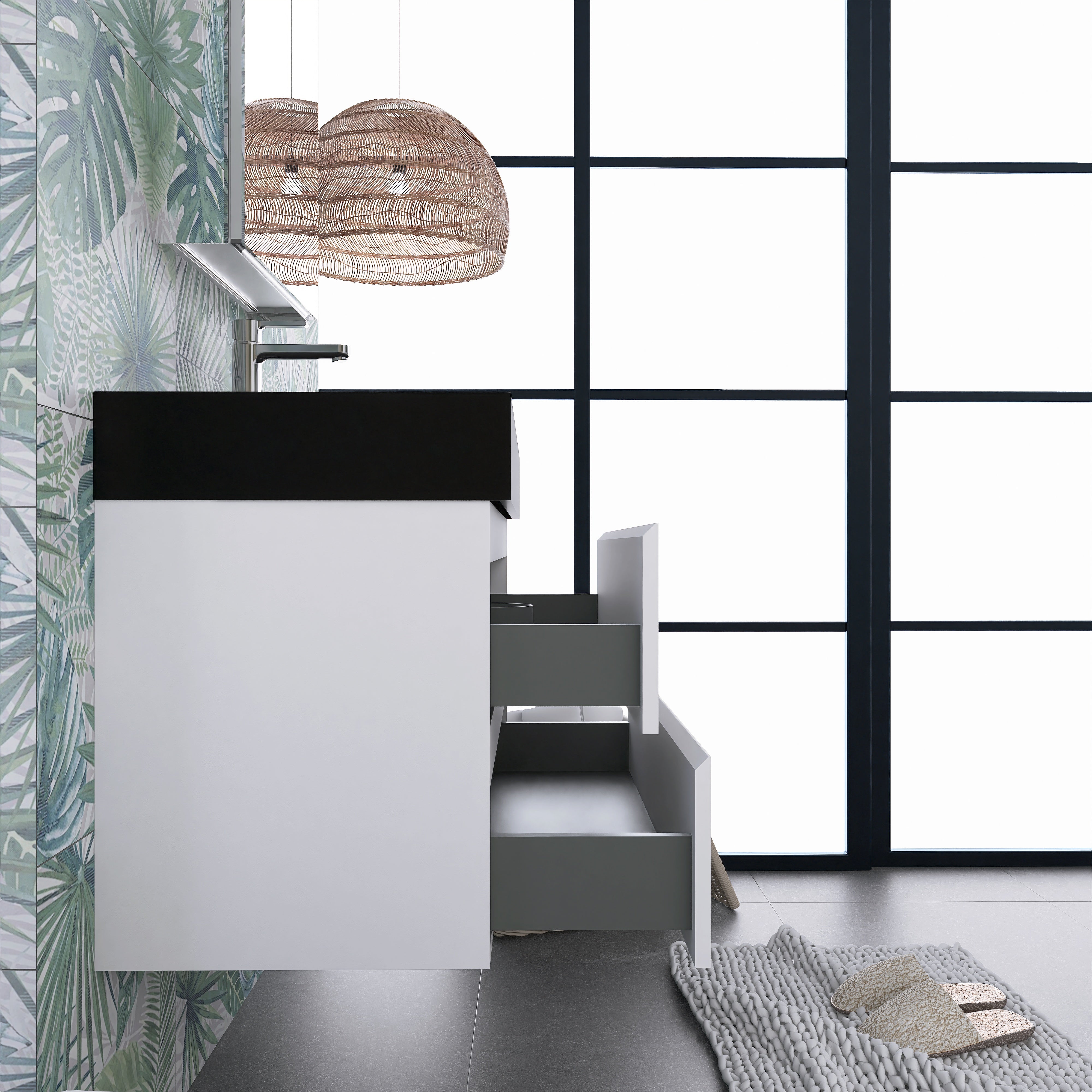 24"/30"/36" Wood Wall-Mounted Bathroom Vanity Set with Black Integrated Quartz Sand Sink