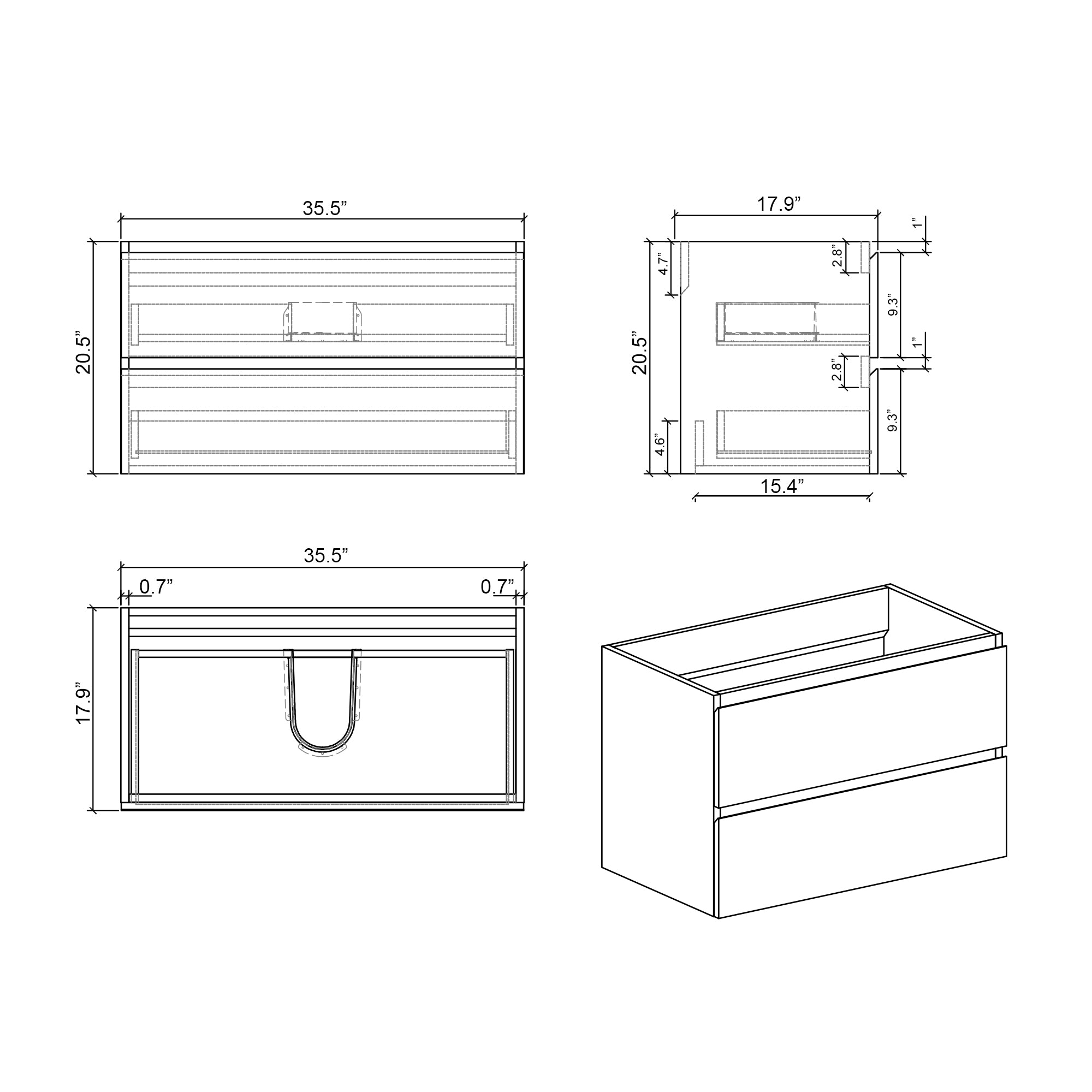 24"/30"/36" Wood Wall-Mounted Bathroom Vanity Set with Black Integrated Quartz Sand Sink