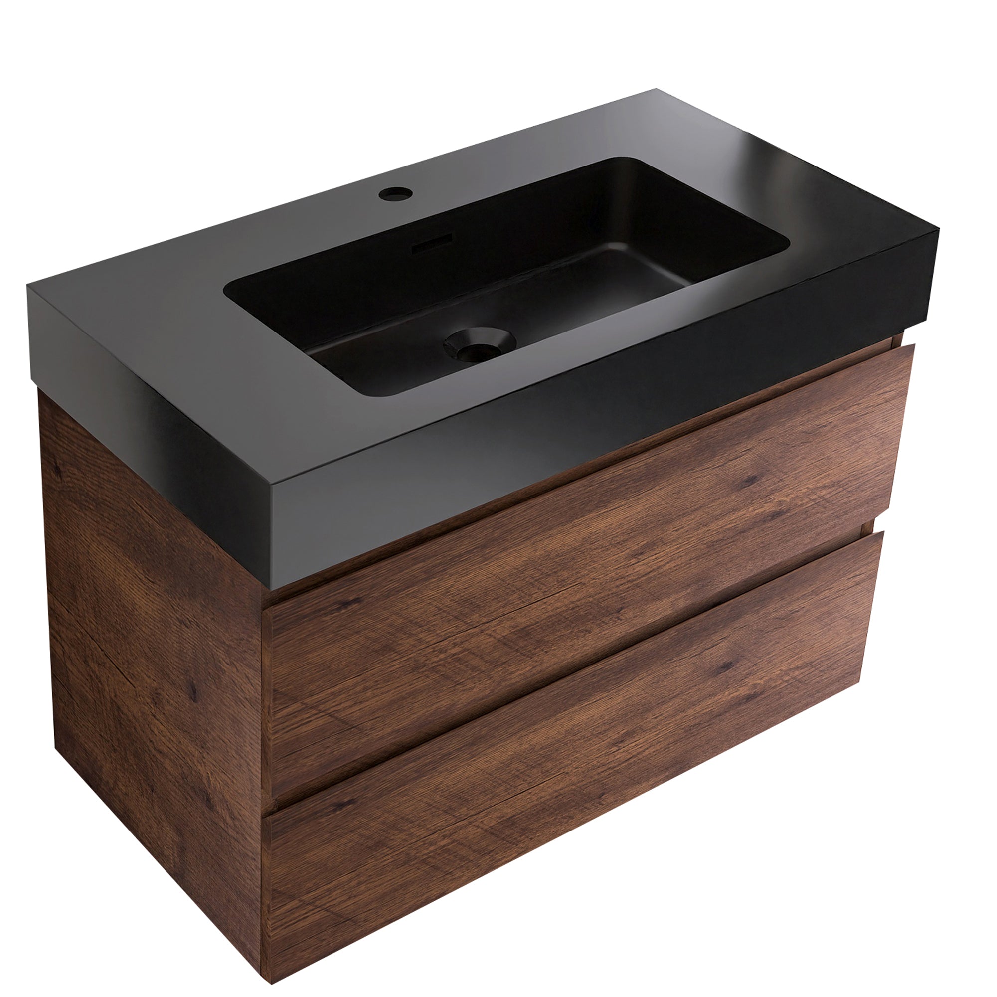 24"/30"/36" Wood Wall-Mounted Bathroom Vanity Set with Black Integrated Quartz Sand Sink