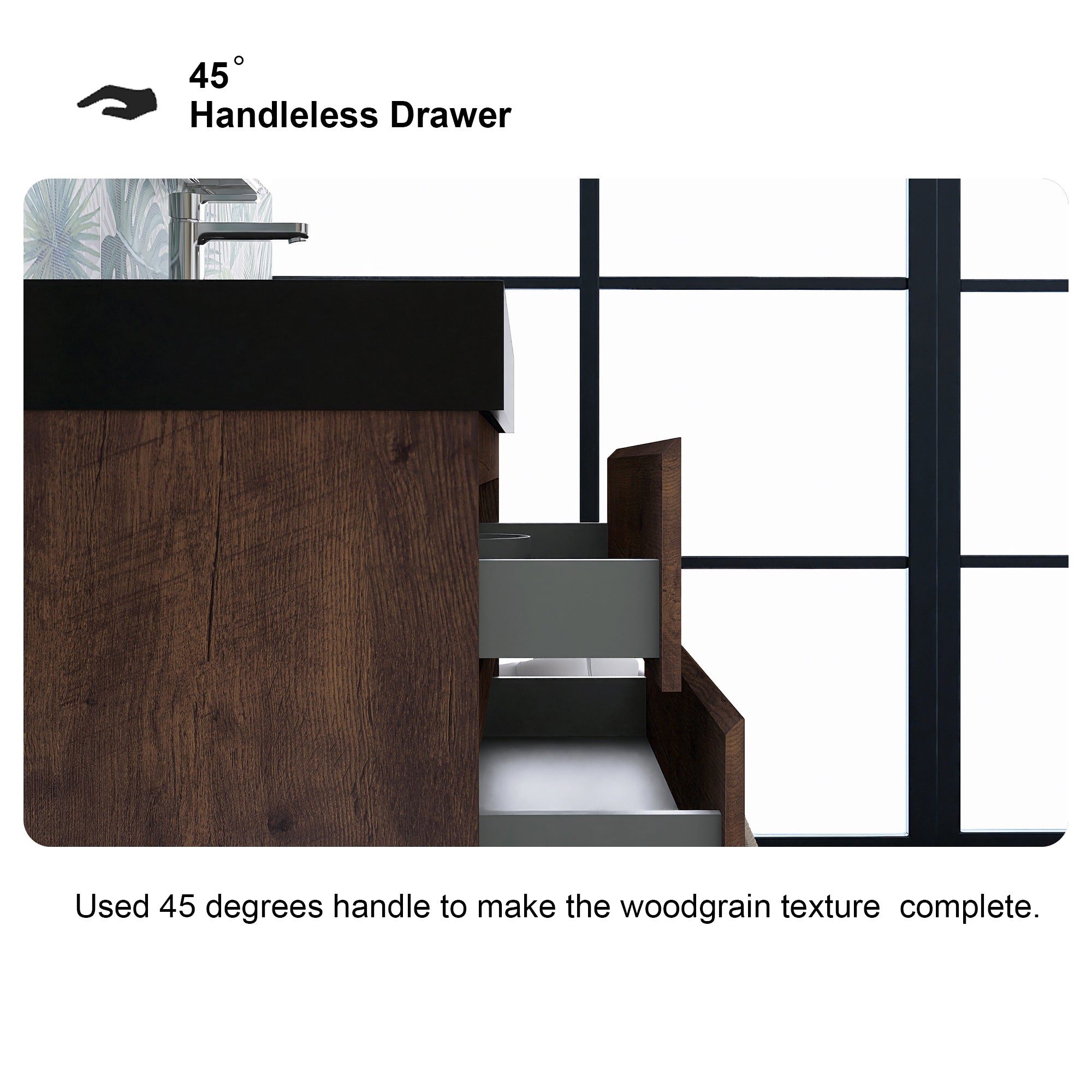 24"/30"/36" Wood Wall-Mounted Bathroom Vanity Set with Black Integrated Quartz Sand Sink