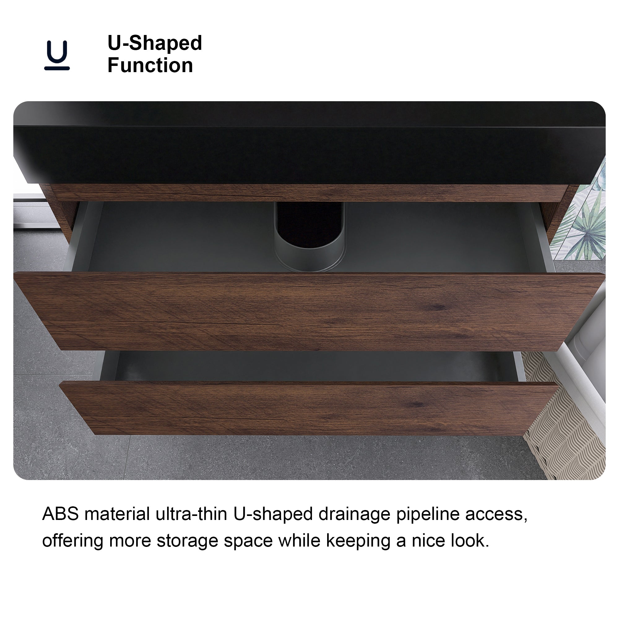 24"/30"/36" Wood Wall-Mounted Bathroom Vanity Set with Black Integrated Quartz Sand Sink