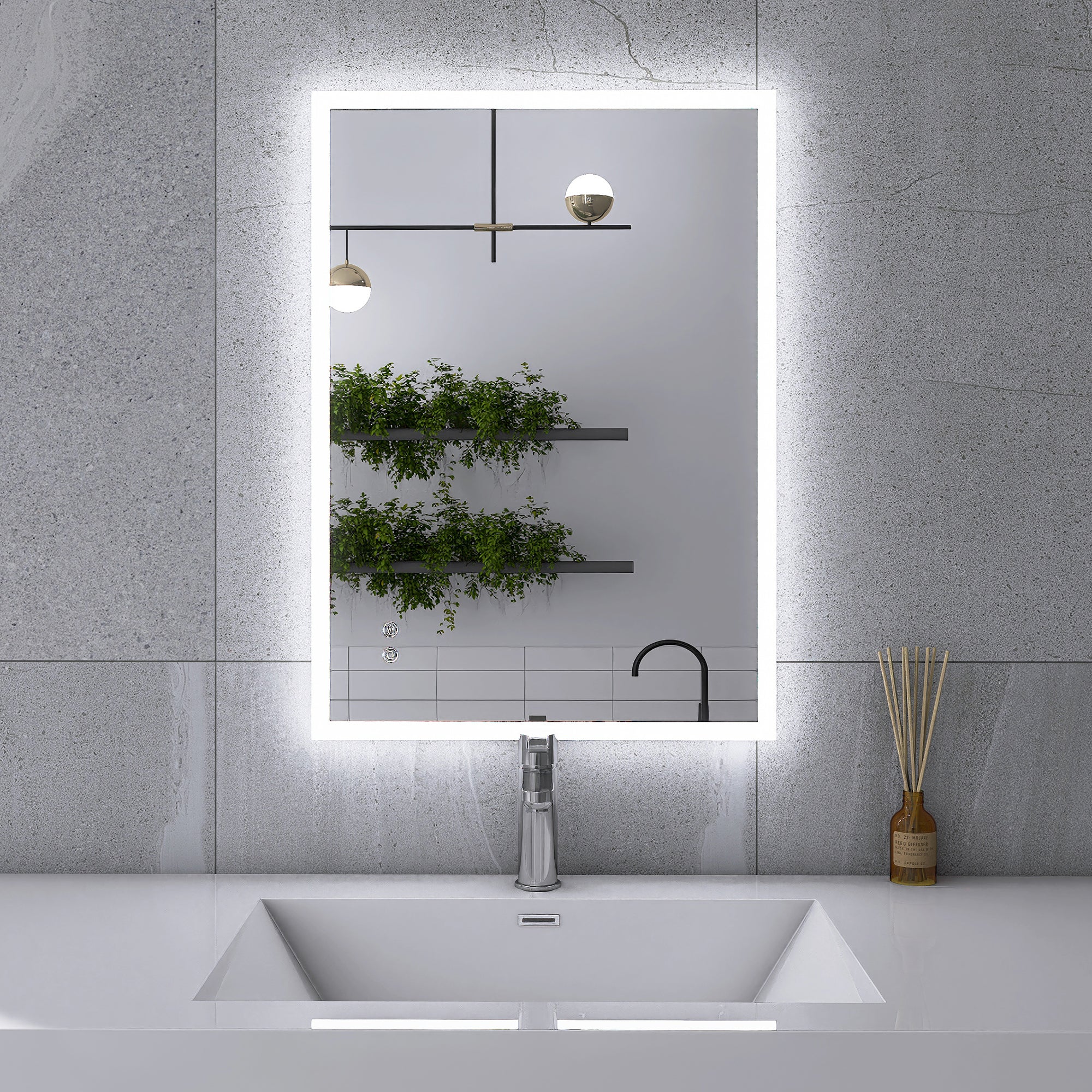 Rectangular Frameless Dimmable Wall Mounted LED Bathroom Vanity Mirror