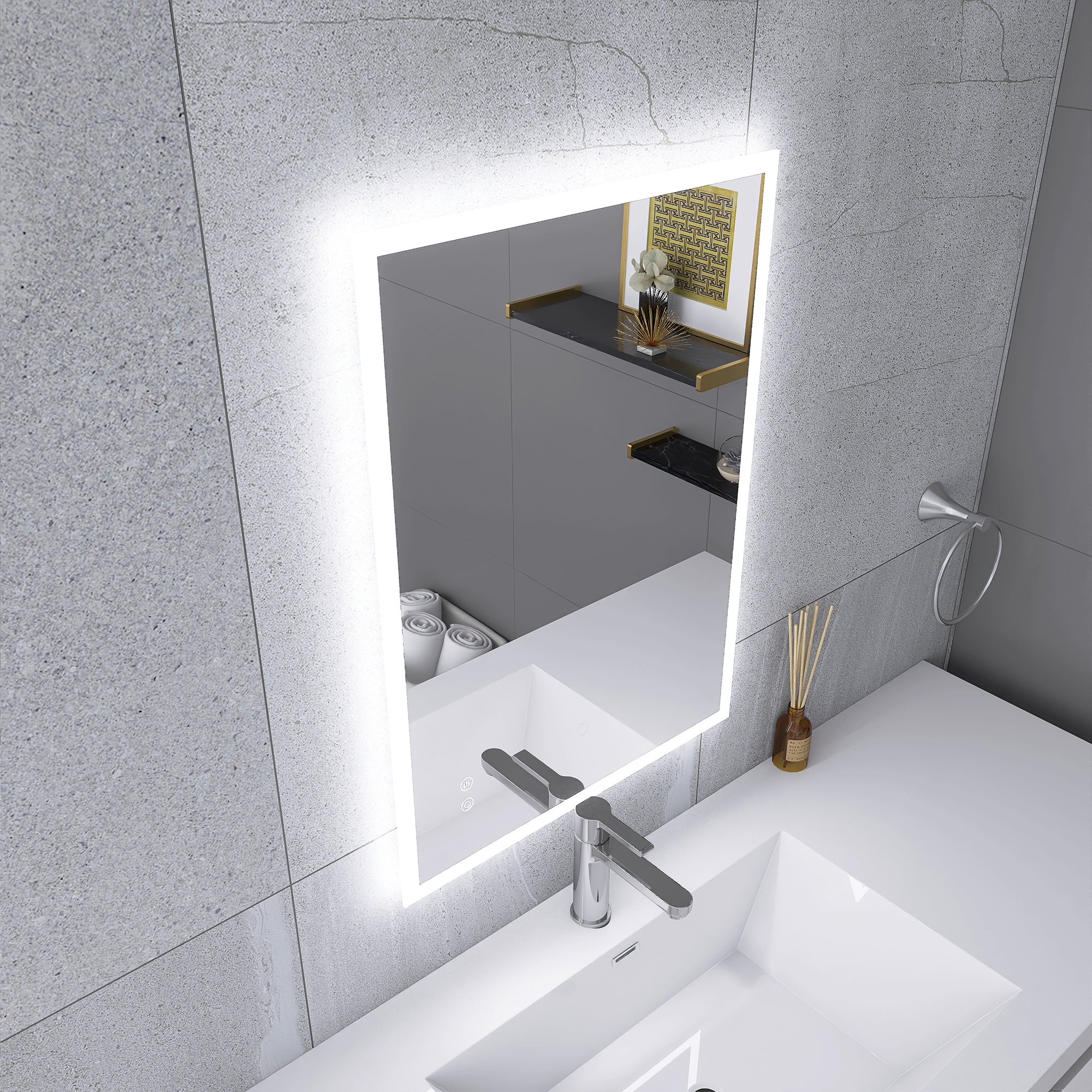 Rectangular Frameless Dimmable Wall Mounted LED Bathroom Vanity Mirror