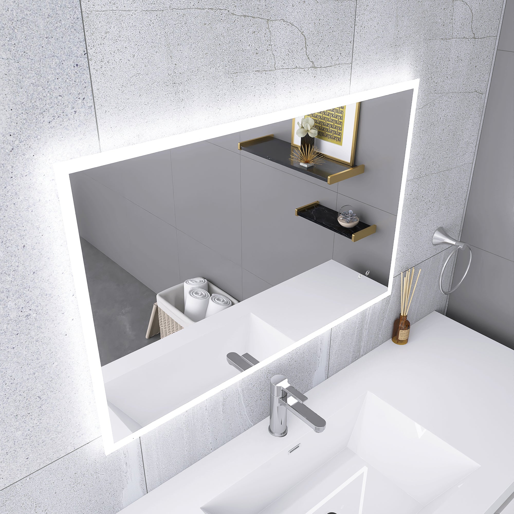 Rectangular Frameless Dimmable Wall Mounted LED Bathroom Vanity Mirror