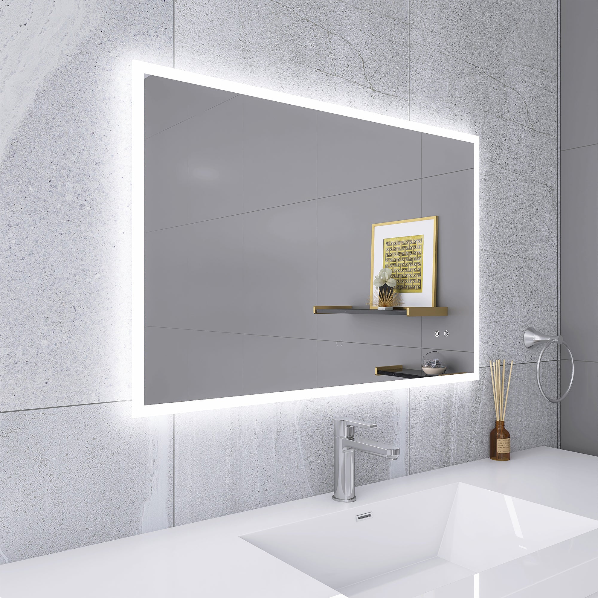 Rectangular Frameless Dimmable Wall Mounted LED Bathroom Vanity Mirror