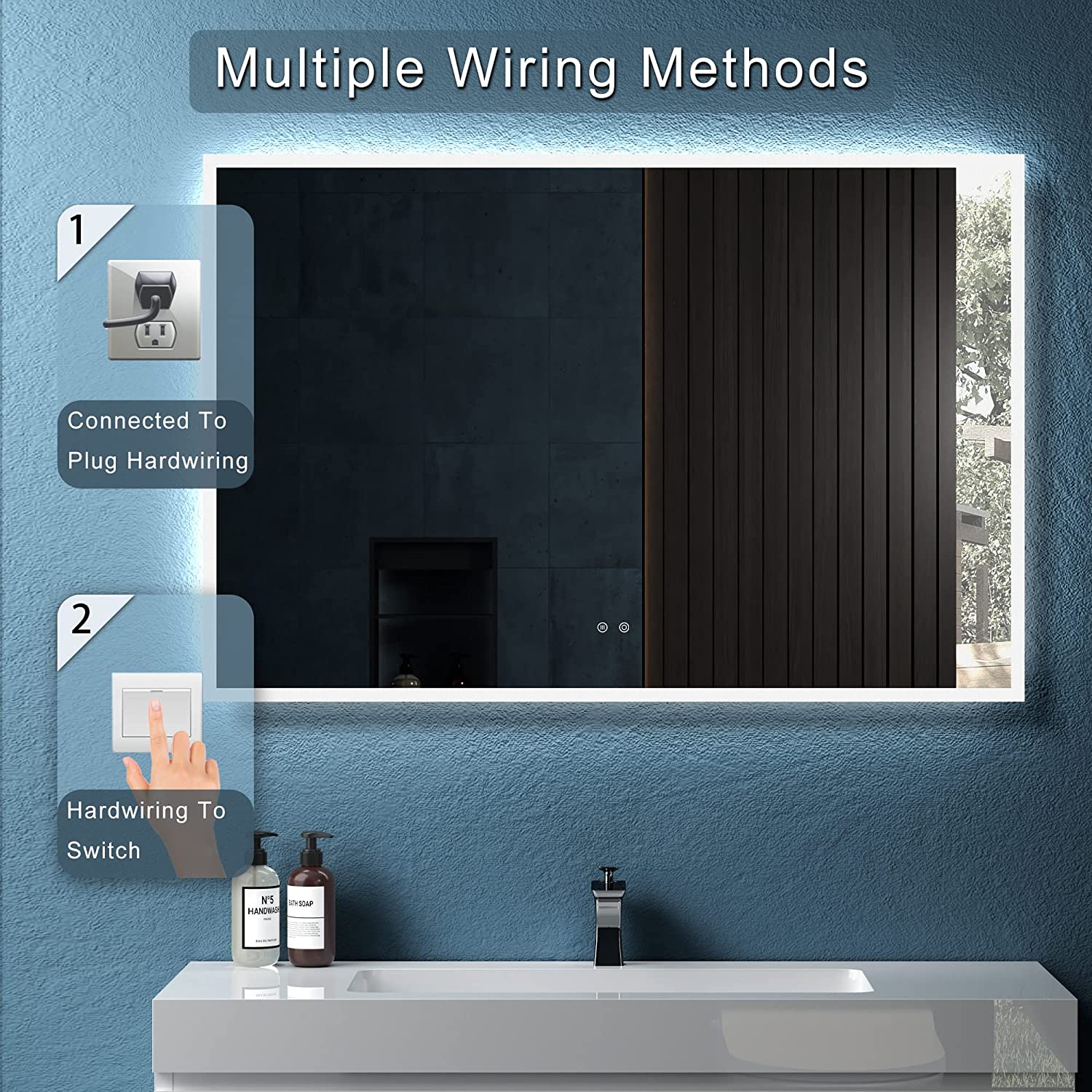 Rectangular Frameless Dimmable Wall Mounted LED Bathroom Vanity Mirror
