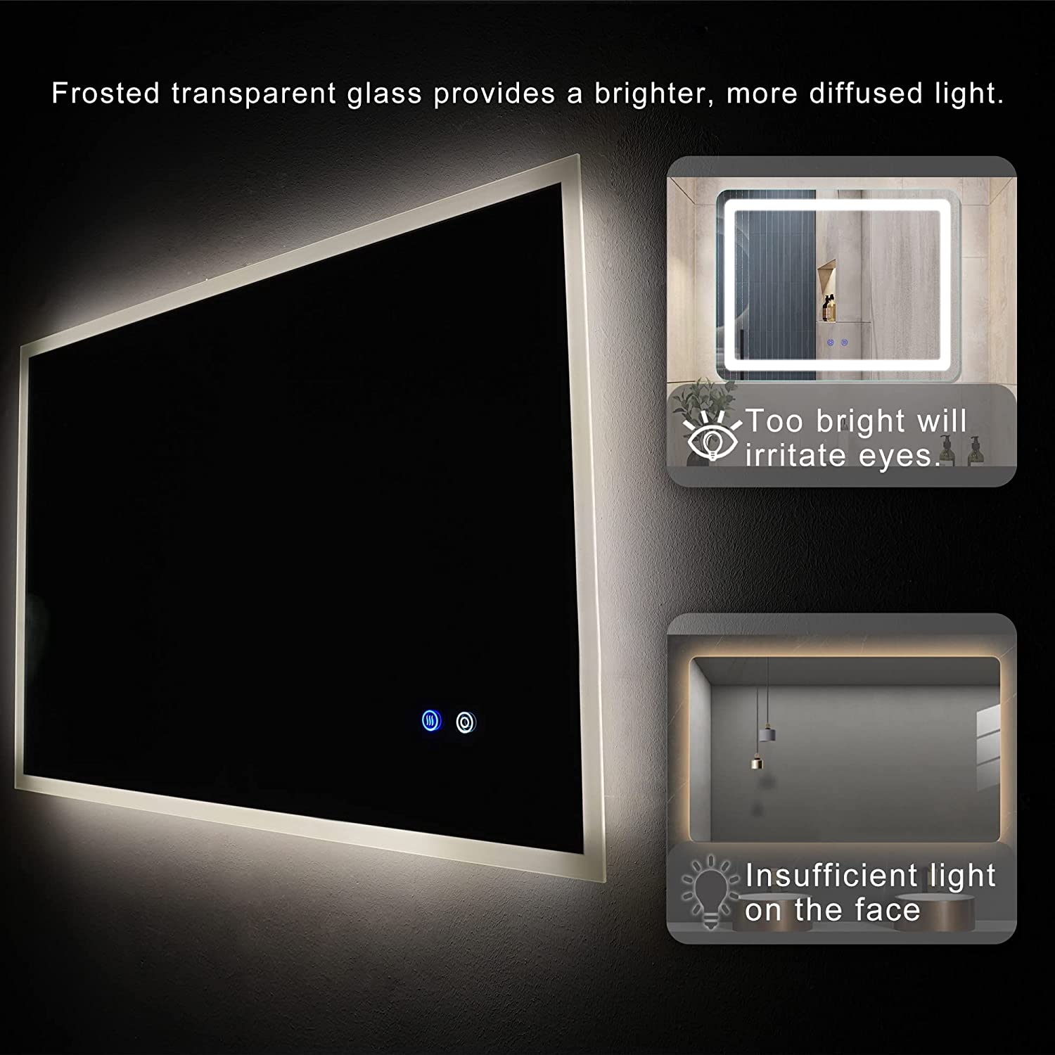 Rectangular Frameless Dimmable Wall Mounted LED Bathroom Vanity Mirror
