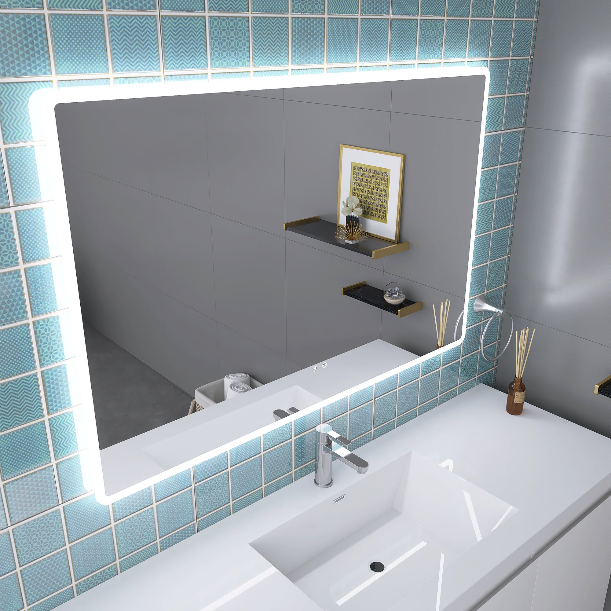 Rectangular Frameless Dimmable Wall Mounted LED Bathroom Vanity Mirror
