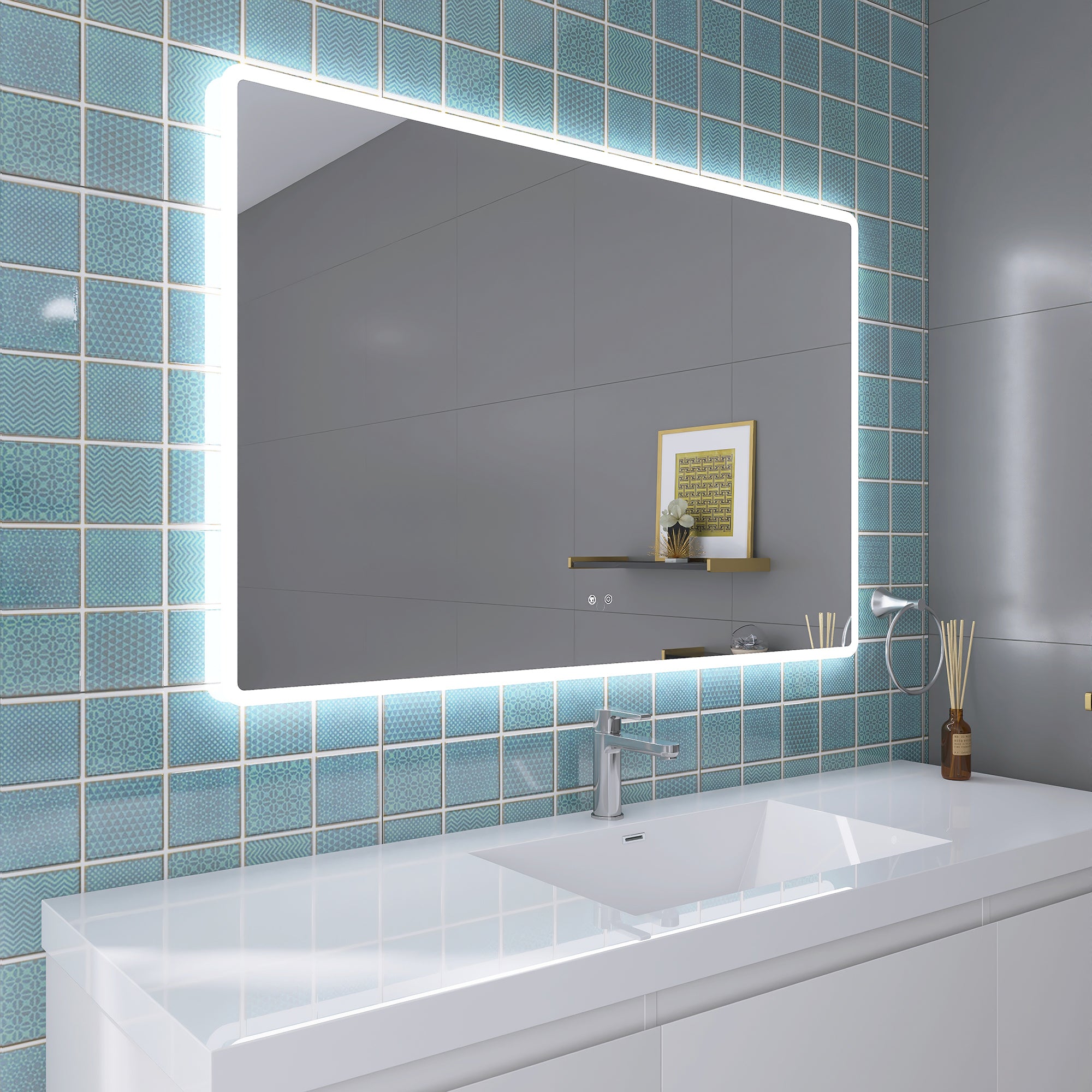 Rectangular Frameless Dimmable Wall Mounted LED Bathroom Vanity Mirror