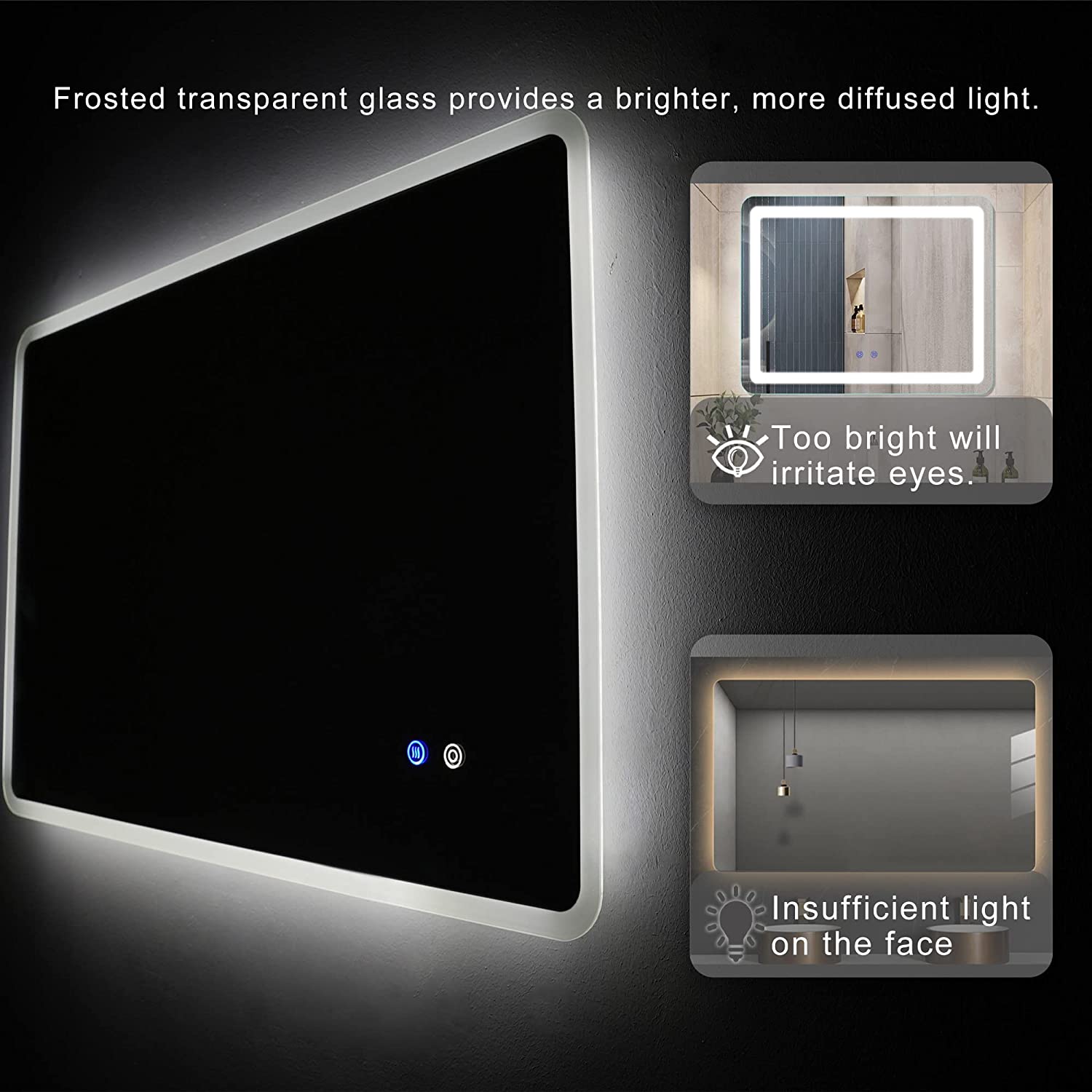 Rectangular Frameless Dimmable Wall Mounted LED Bathroom Vanity Mirror